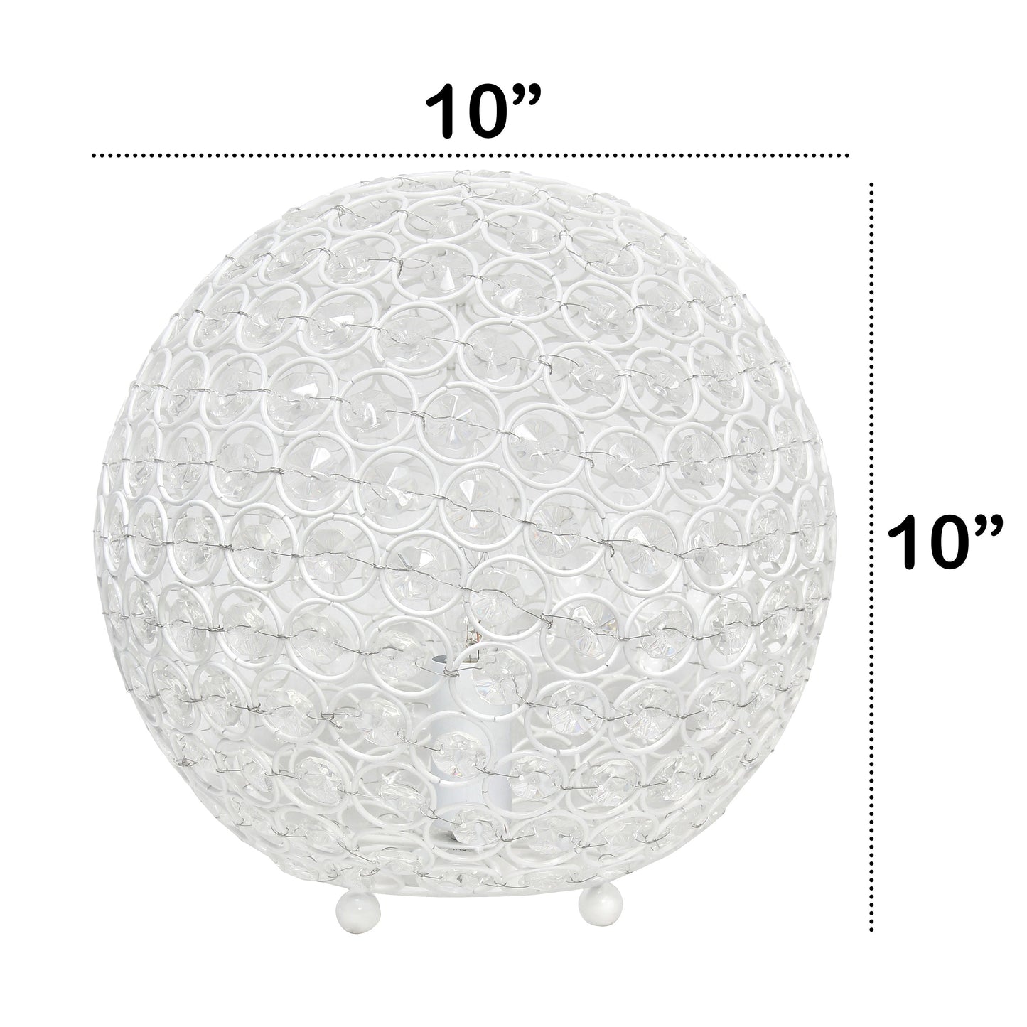 All The Rages Lalia Home 10" White Elipse Contemporary Metal Crystal Round Sphere Glamorous Orb Table Lamp