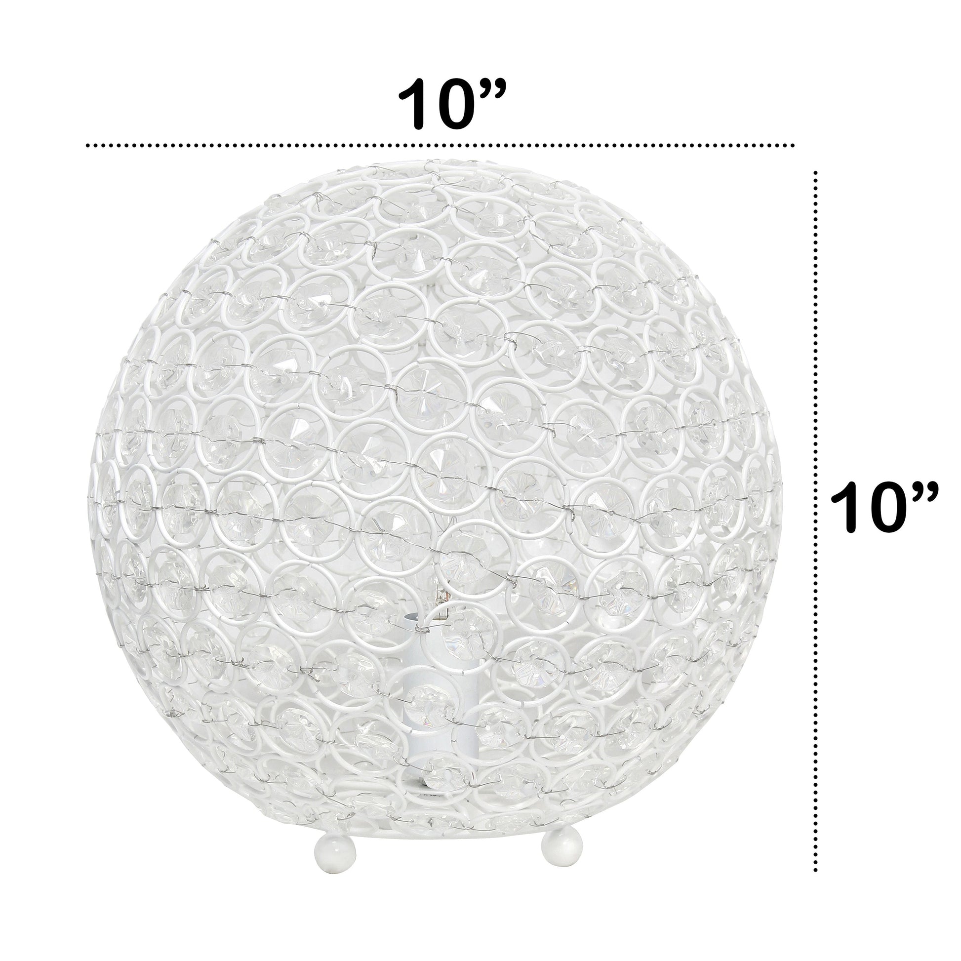 All The Rages Lalia Home 10" White Elipse Contemporary Metal Crystal Round Sphere Glamorous Orb Table Lamp