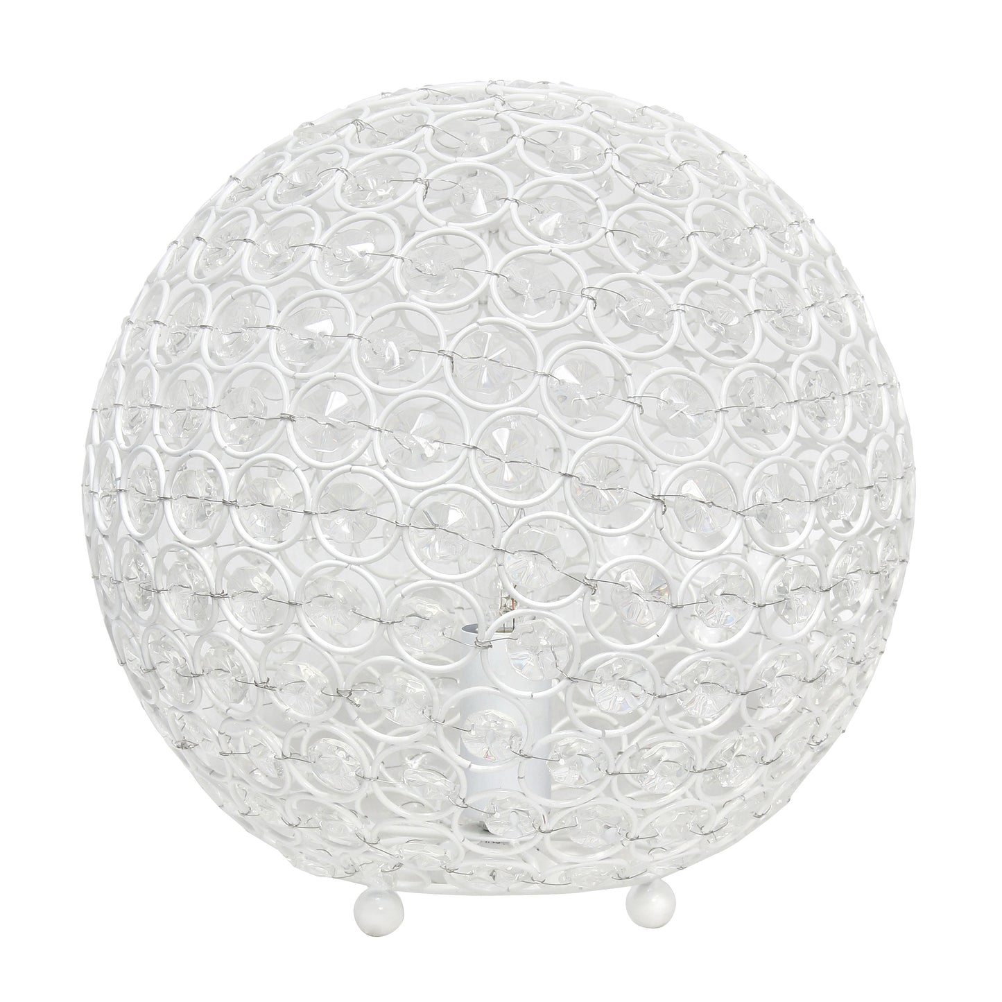 All The Rages Lalia Home 10" White Elipse Contemporary Metal Crystal Round Sphere Glamorous Orb Table Lamp