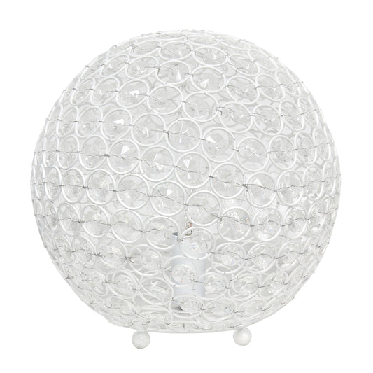 All The Rages Lalia Home 10" White Elipse Contemporary Metal Crystal Round Sphere Glamorous Orb Table Lamp