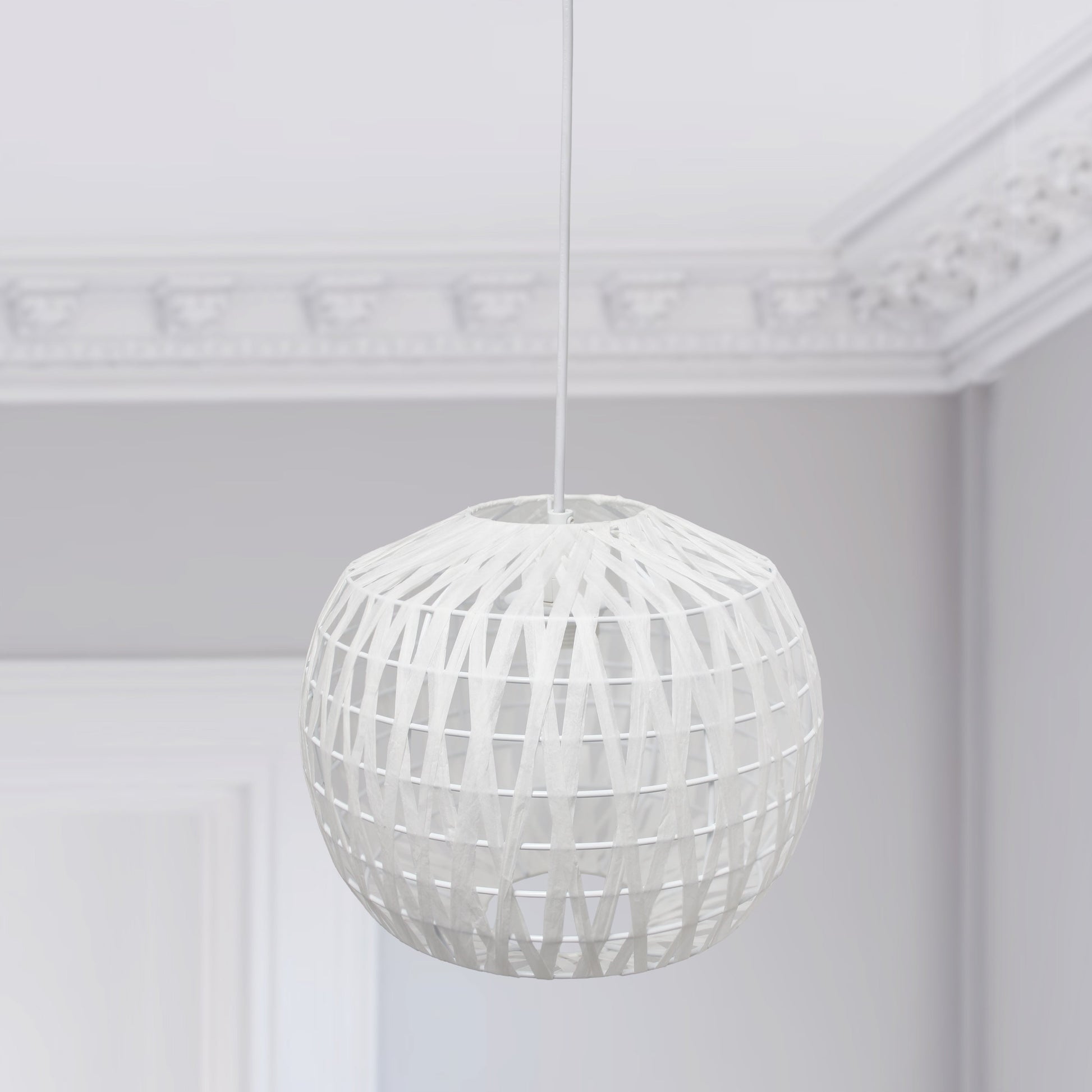 All The Rages Lalia Home 11" White Farmhouse Coastal Woven Paper Shade Pendant Light