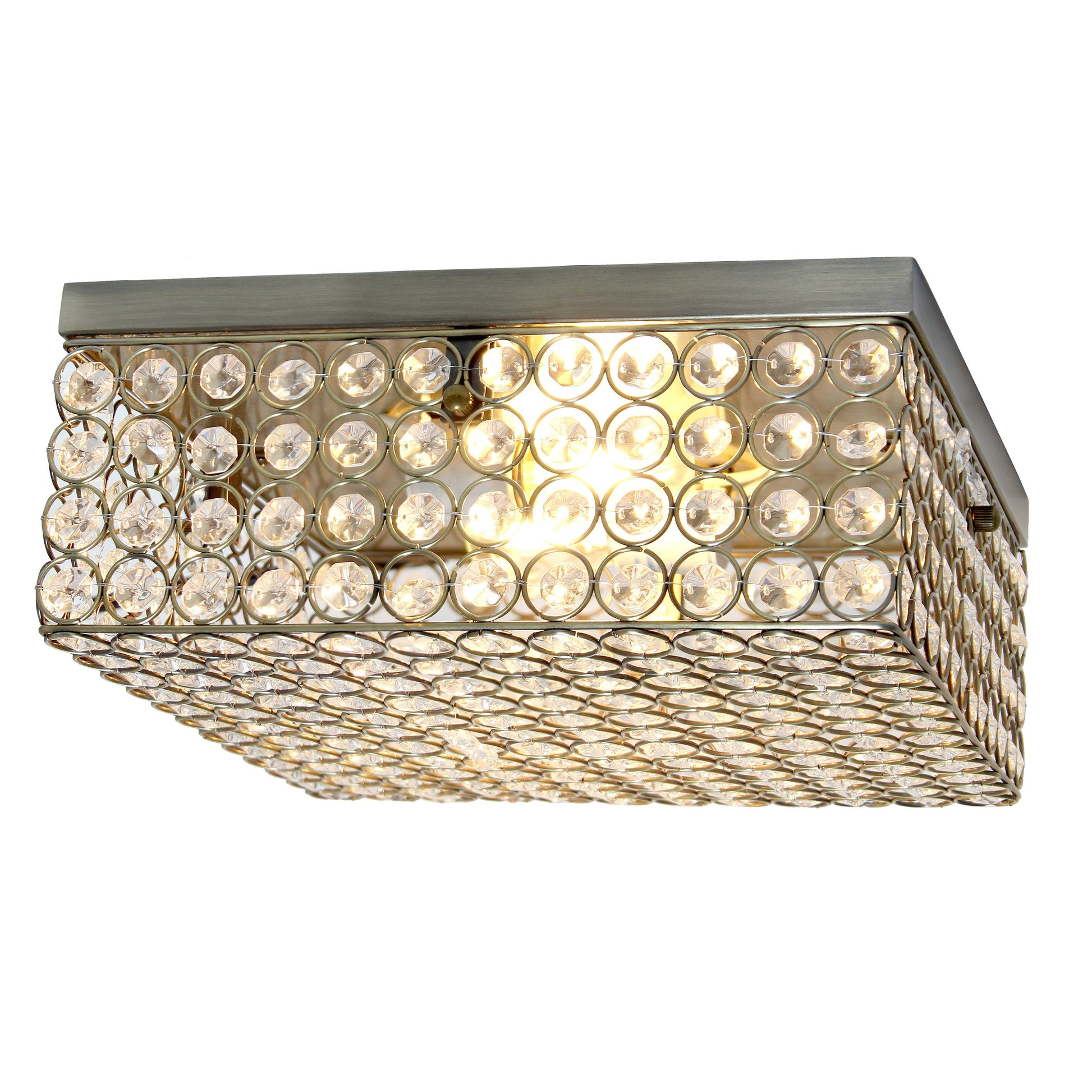 All The Rages Lalia Home 12" Antique Brass 2-Light Classix Glam Square Crystal & Metal Flush Mount Ceiling Light