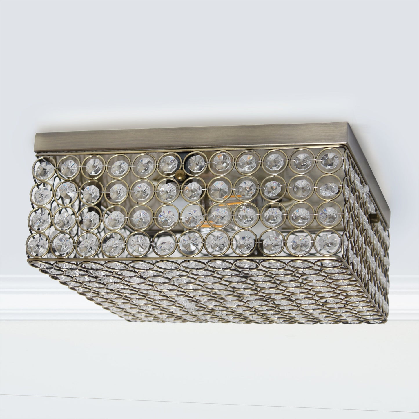 All The Rages Lalia Home 12" Antique Brass 2-Light Classix Glam Square Crystal & Metal Flush Mount Ceiling Light