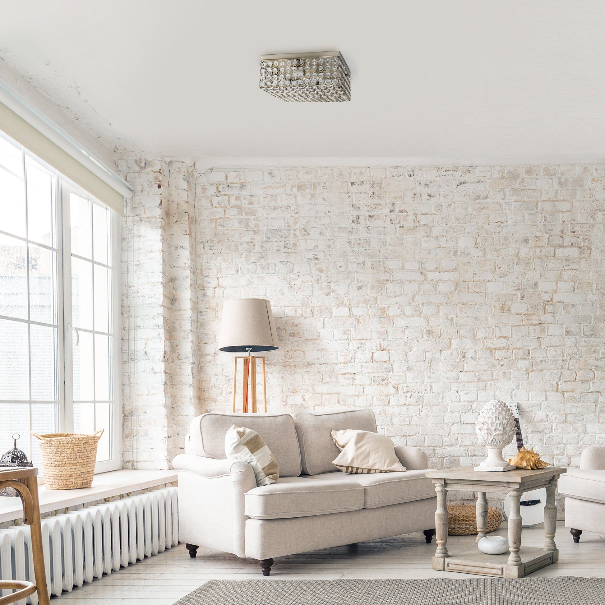 All The Rages Lalia Home 12" Antique Brass 2-Light Classix Glam Square Crystal & Metal Flush Mount Ceiling Light