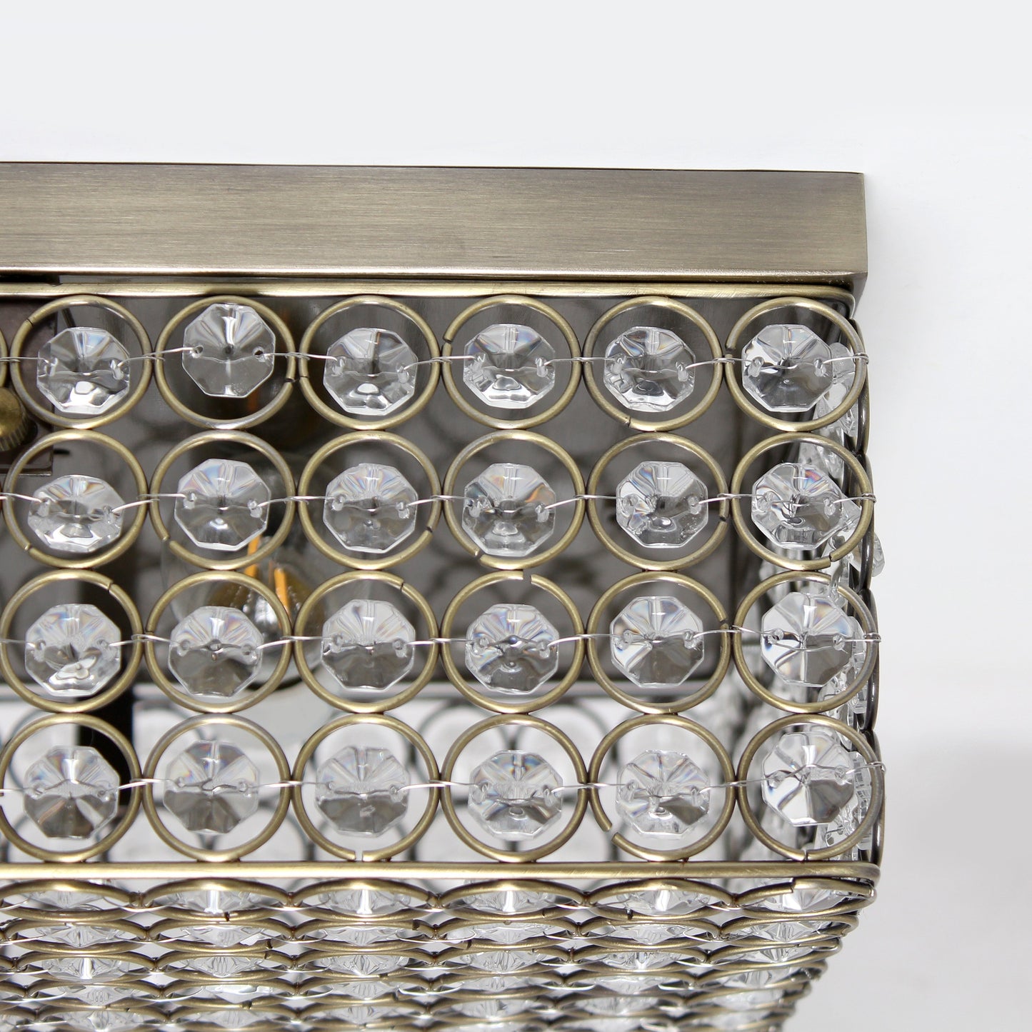 All The Rages Lalia Home 12" Antique Brass 2-Light Classix Glam Square Crystal & Metal Flush Mount Ceiling Light