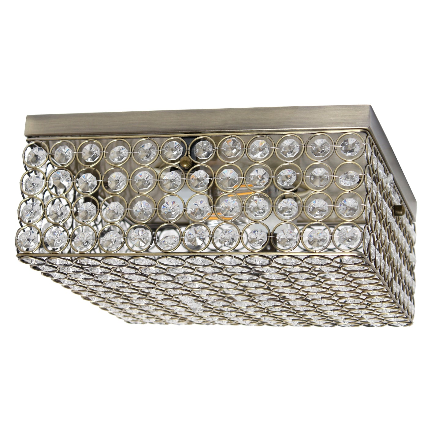 All The Rages Lalia Home 12" Antique Brass 2-Light Classix Glam Square Crystal & Metal Flush Mount Ceiling Light