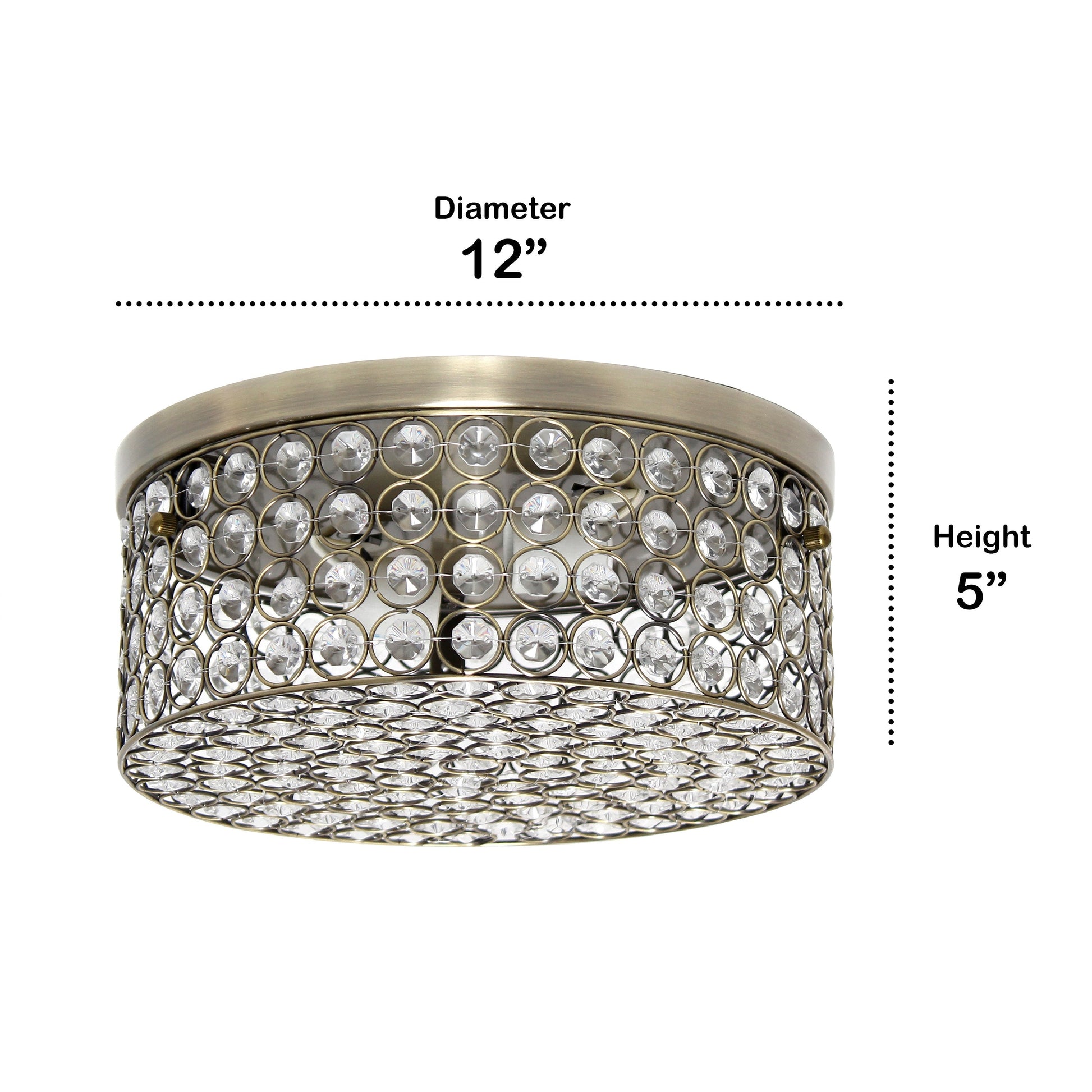 All The Rages Lalia Home 12" Antique Brass Classix Glam 2-Light Round Crystal & Metal Flush Mount Ceiling Light