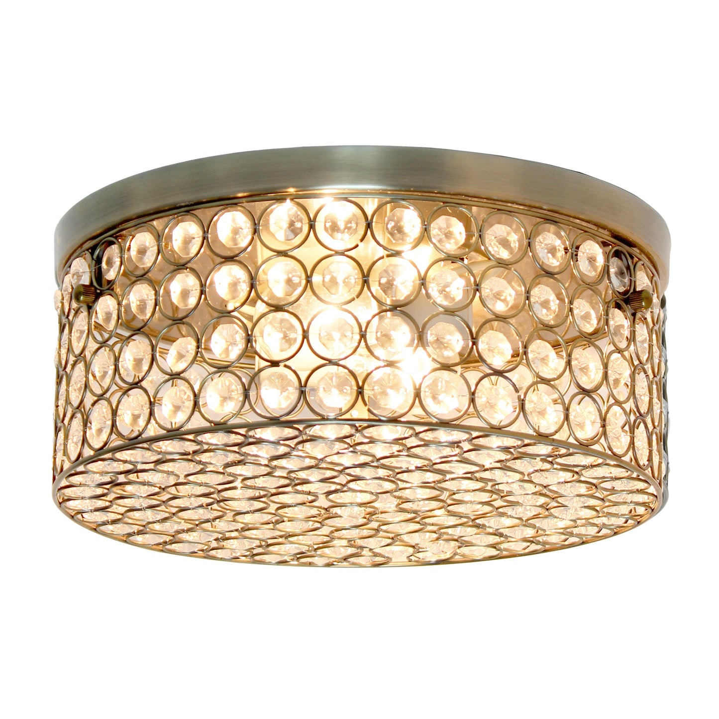 All The Rages Lalia Home 12" Antique Brass Classix Glam 2-Light Round Crystal & Metal Flush Mount Ceiling Light