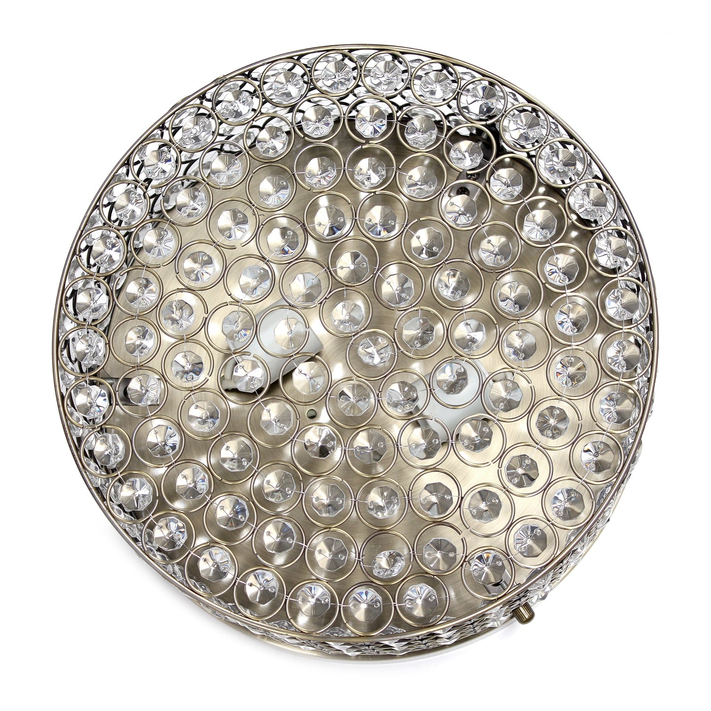 All The Rages Lalia Home 12" Antique Brass Classix Glam 2-Light Round Crystal & Metal Flush Mount Ceiling Light