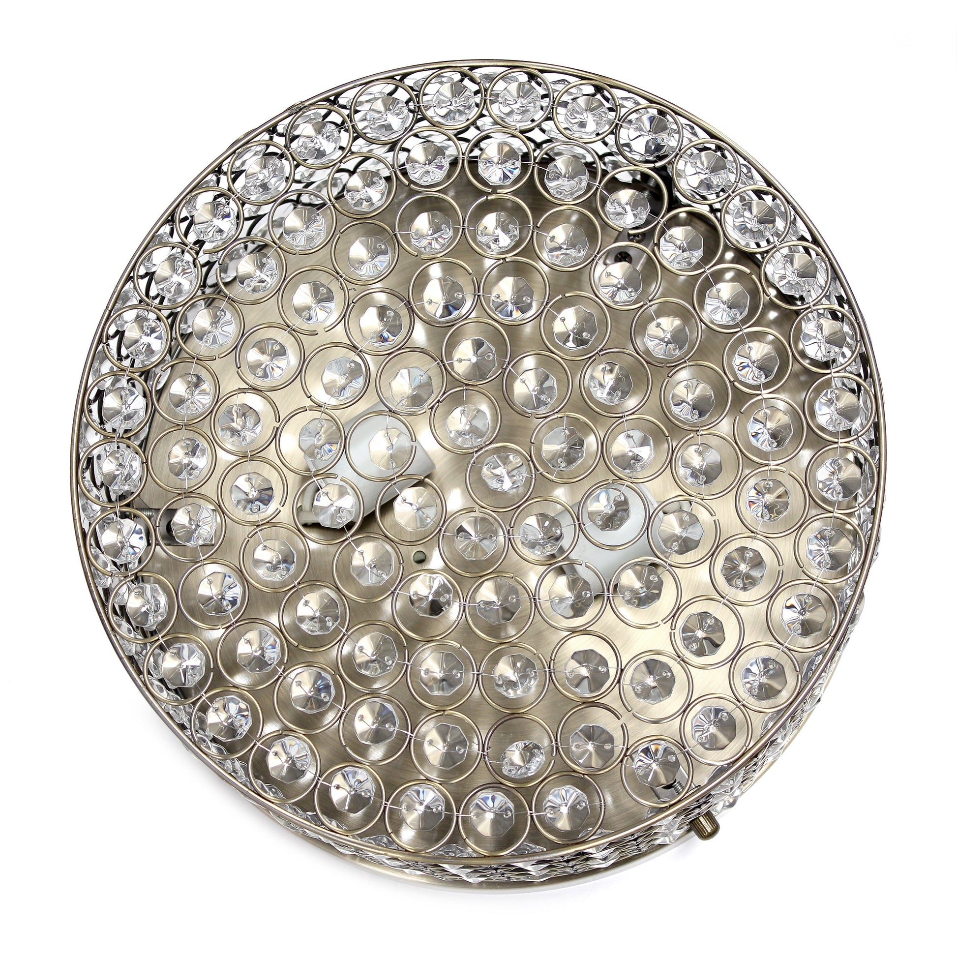 All The Rages Lalia Home 12" Antique Brass Classix Glam 2-Light Round Crystal & Metal Flush Mount Ceiling Light