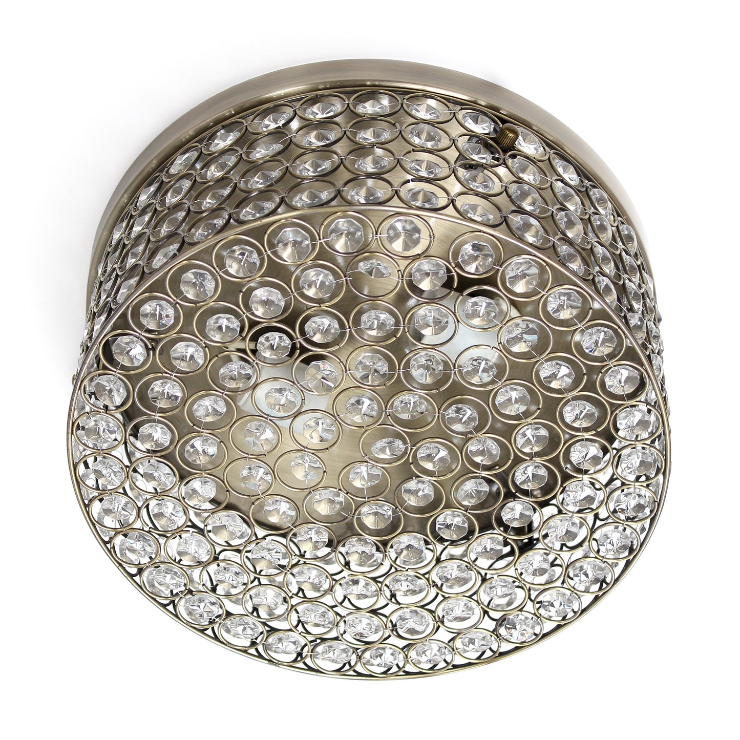 All The Rages Lalia Home 12" Antique Brass Classix Glam 2-Light Round Crystal & Metal Flush Mount Ceiling Light