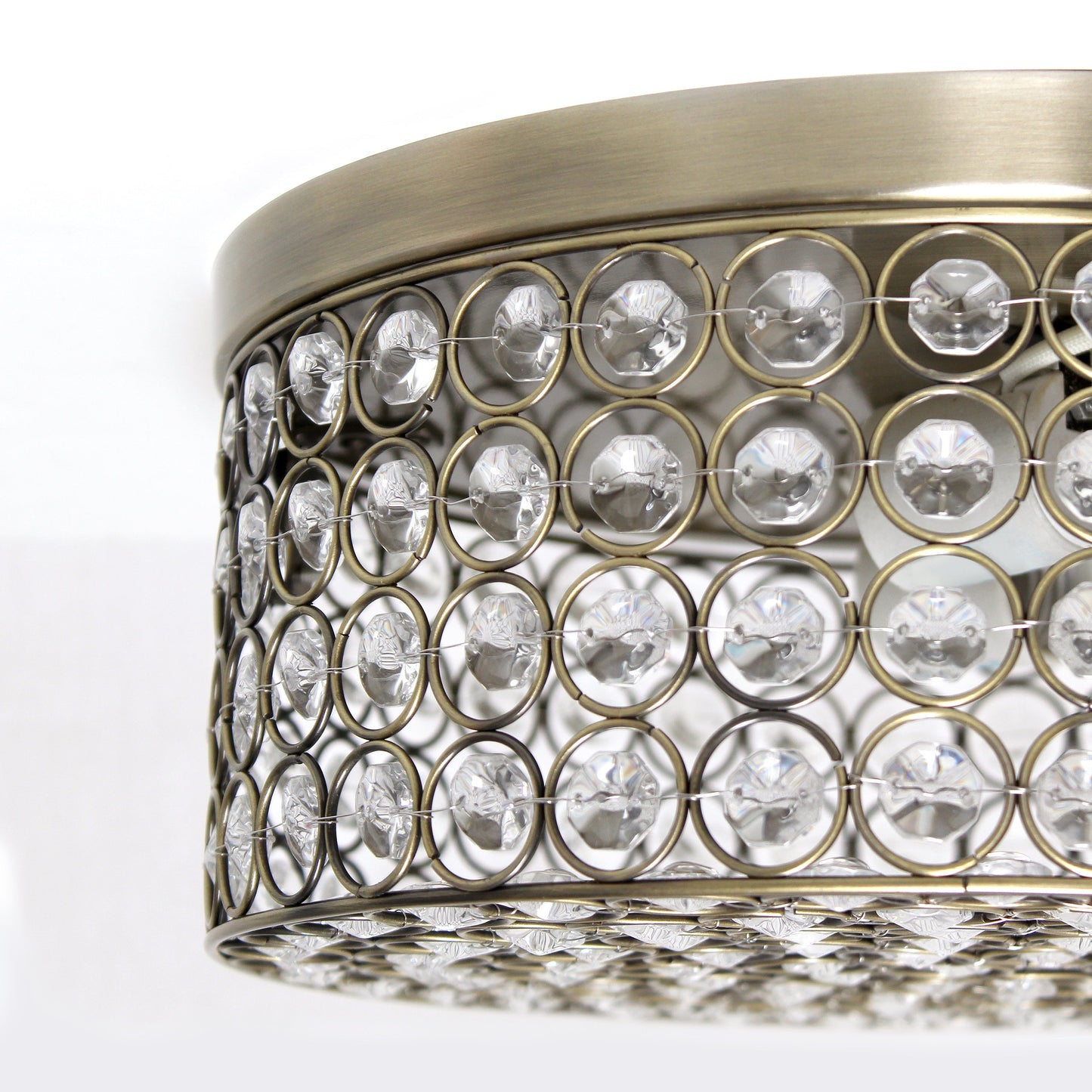 All The Rages Lalia Home 12" Antique Brass Classix Glam 2-Light Round Crystal & Metal Flush Mount Ceiling Light
