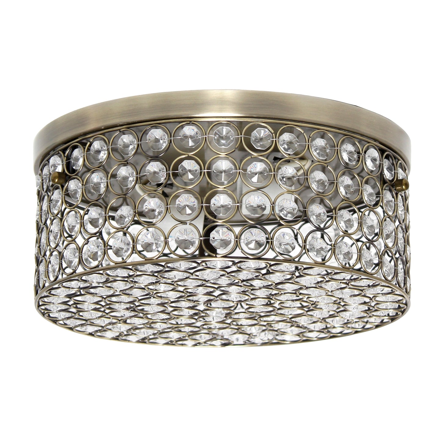 All The Rages Lalia Home 12" Antique Brass Classix Glam 2-Light Round Crystal & Metal Flush Mount Ceiling Light