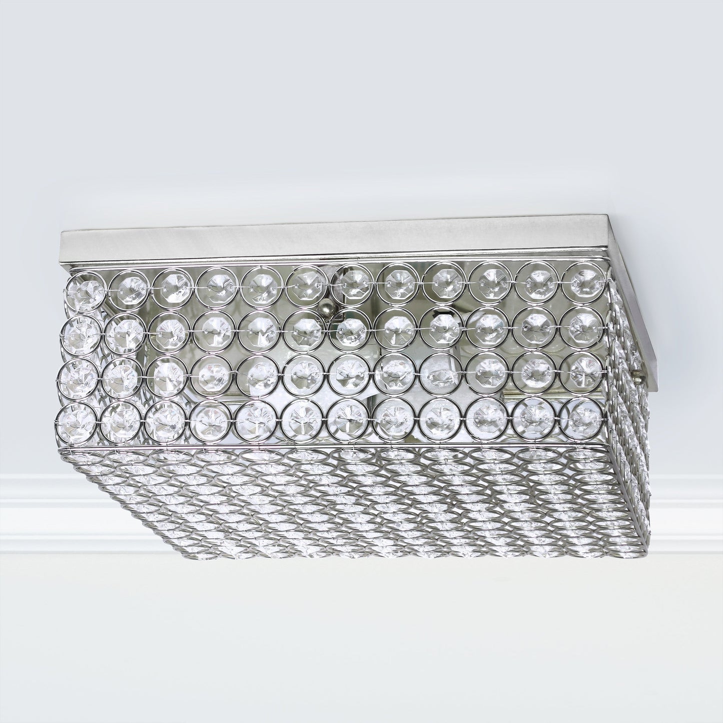 All The Rages Lalia Home 12" Chrome 2-Light Classix Glam Square Crystal & Metal Flush Mount Ceiling Light