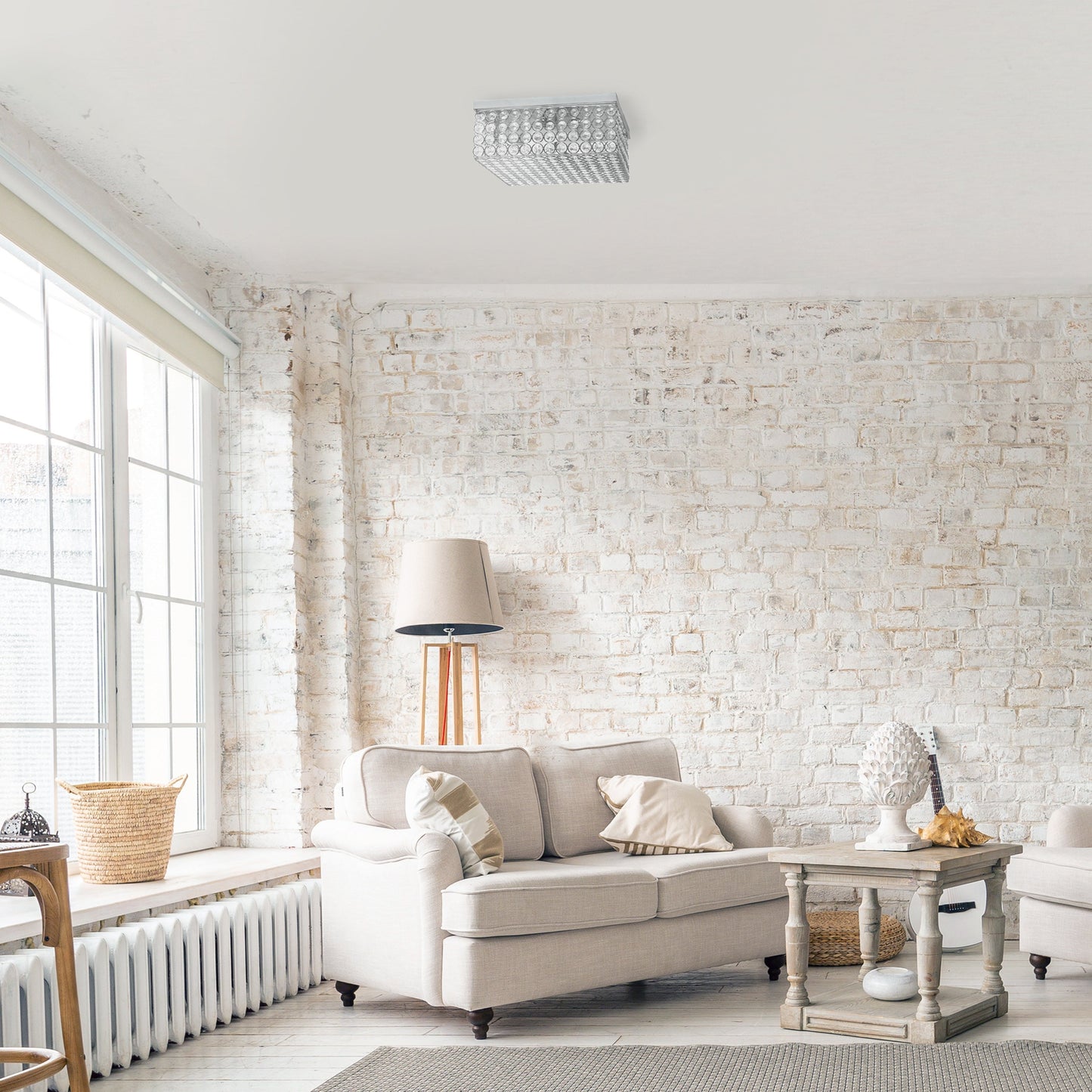 All The Rages Lalia Home 12" Chrome 2-Light Classix Glam Square Crystal & Metal Flush Mount Ceiling Light