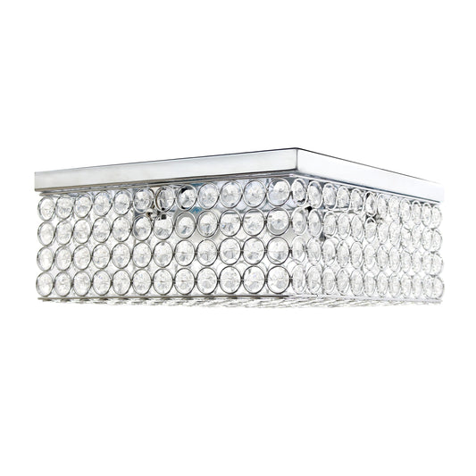 All The Rages Lalia Home 12" Chrome 2-Light Classix Glam Square Crystal & Metal Flush Mount Ceiling Light