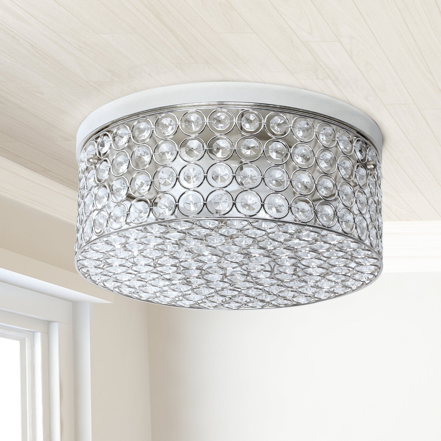 All The Rages Lalia Home 12" Chrome Classix Glam 2-Light Round Crystal & Metal Flush Mount Ceiling Light