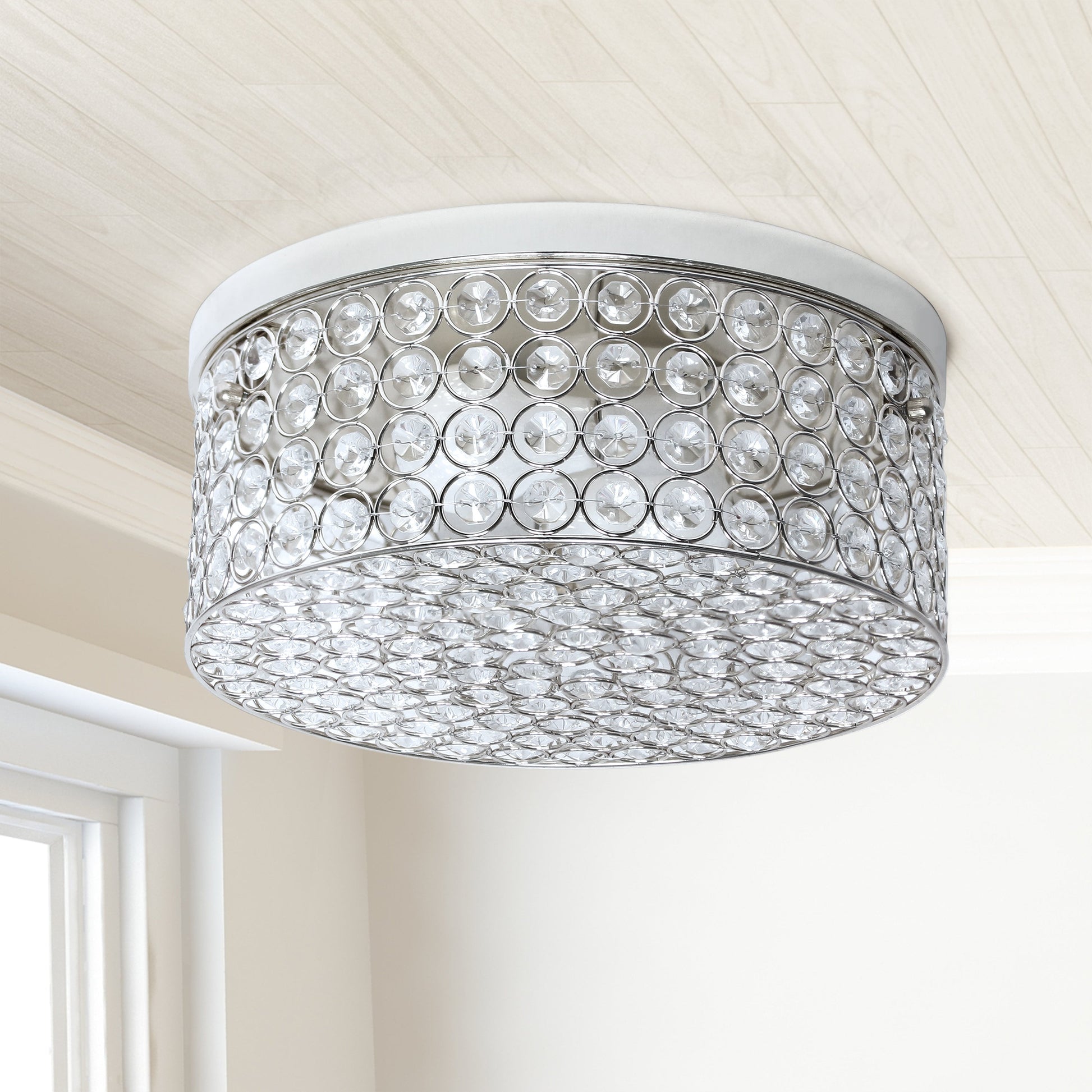 All The Rages Lalia Home 12" Chrome Classix Glam 2-Light Round Crystal & Metal Flush Mount Ceiling Light