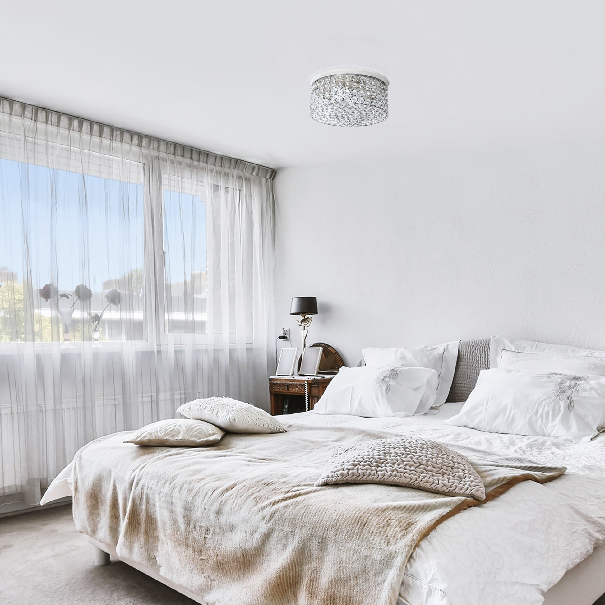 All The Rages Lalia Home 12" Chrome Classix Glam 2-Light Round Crystal & Metal Flush Mount Ceiling Light