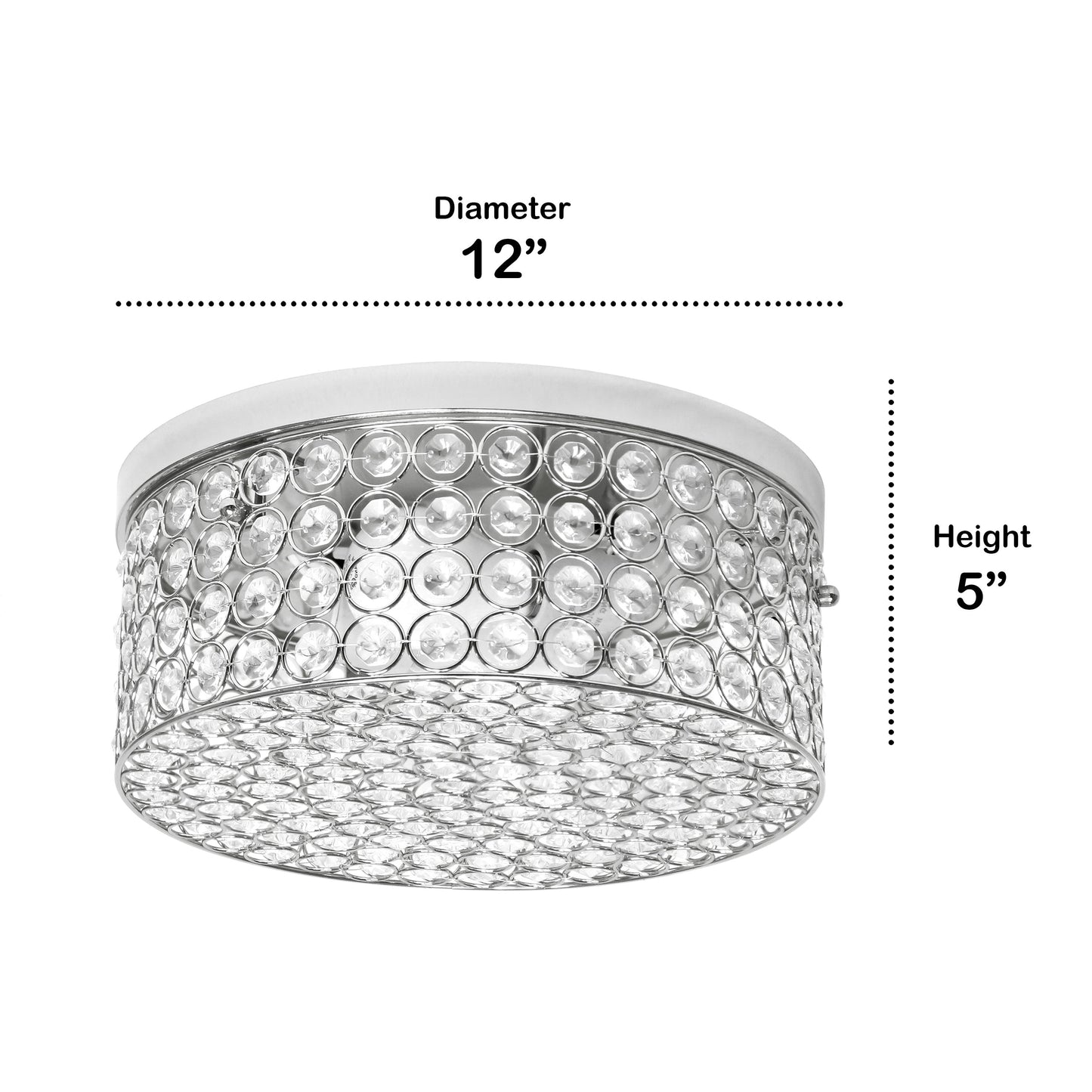 All The Rages Lalia Home 12" Chrome Classix Glam 2-Light Round Crystal & Metal Flush Mount Ceiling Light