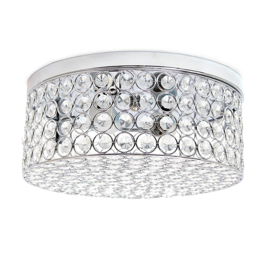 All The Rages Lalia Home 12" Chrome Classix Glam 2-Light Round Crystal & Metal Flush Mount Ceiling Light