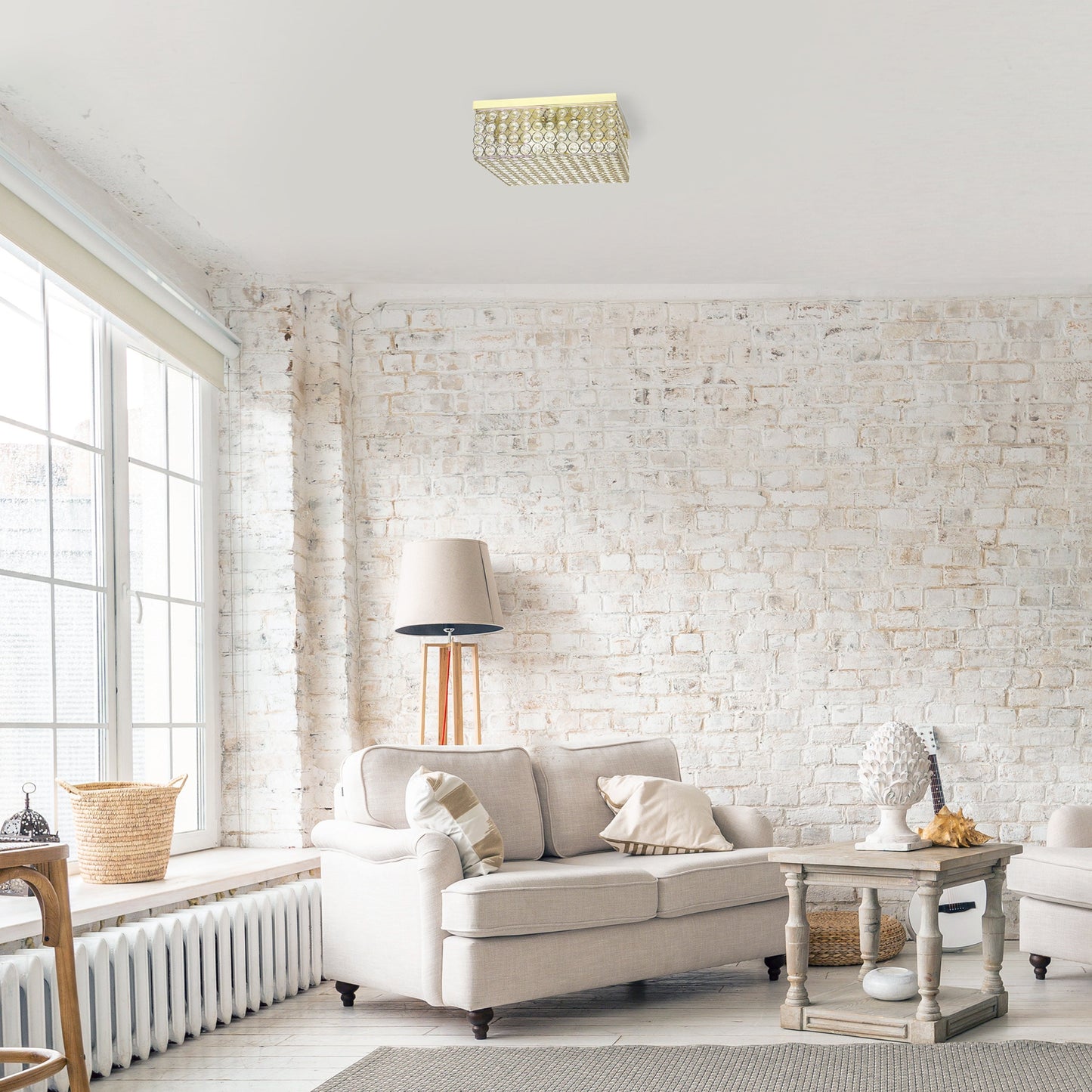 All The Rages Lalia Home 12" Gold 2-Light Classix Glam Square Crystal & Metal Flush Mount Ceiling Light