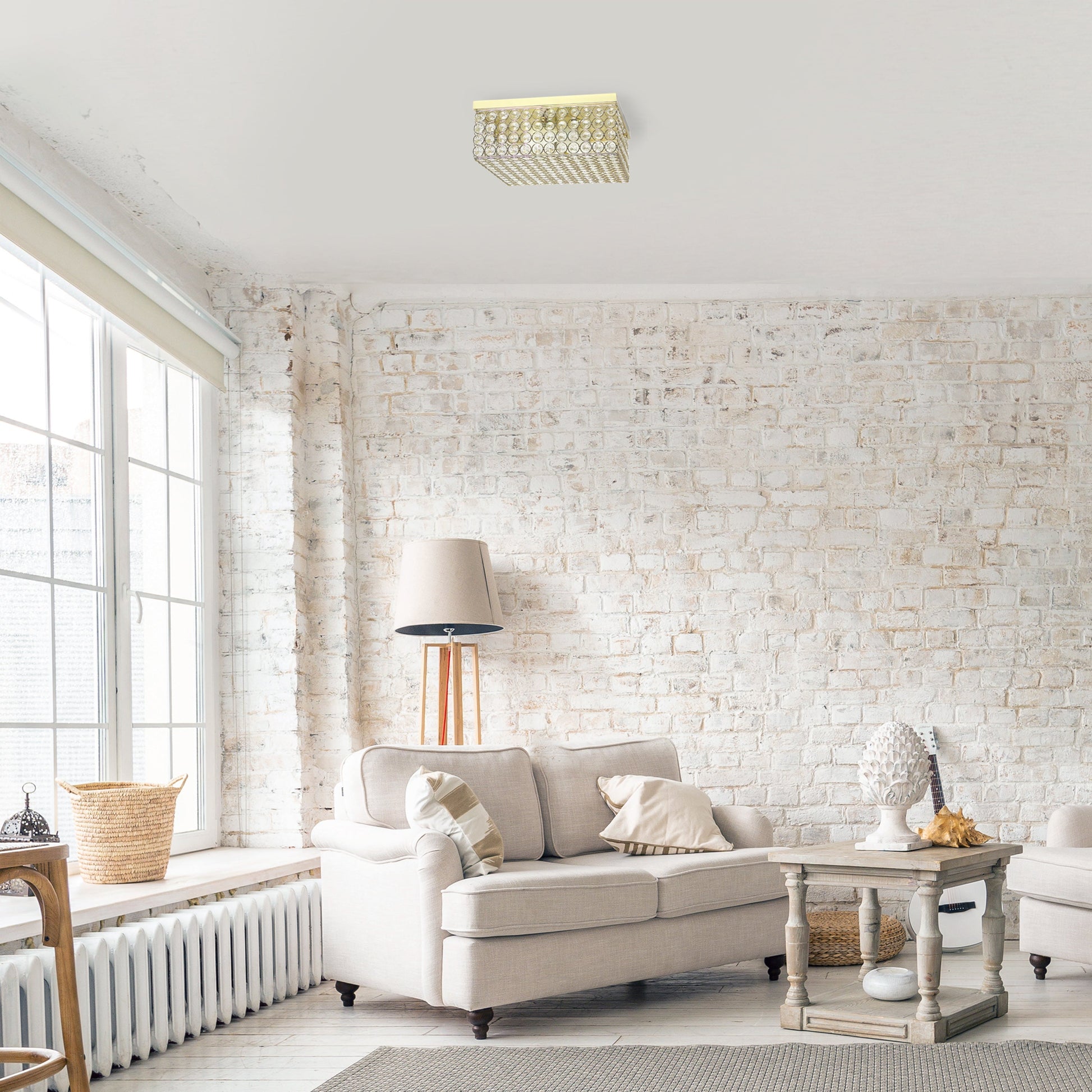 All The Rages Lalia Home 12" Gold 2-Light Classix Glam Square Crystal & Metal Flush Mount Ceiling Light