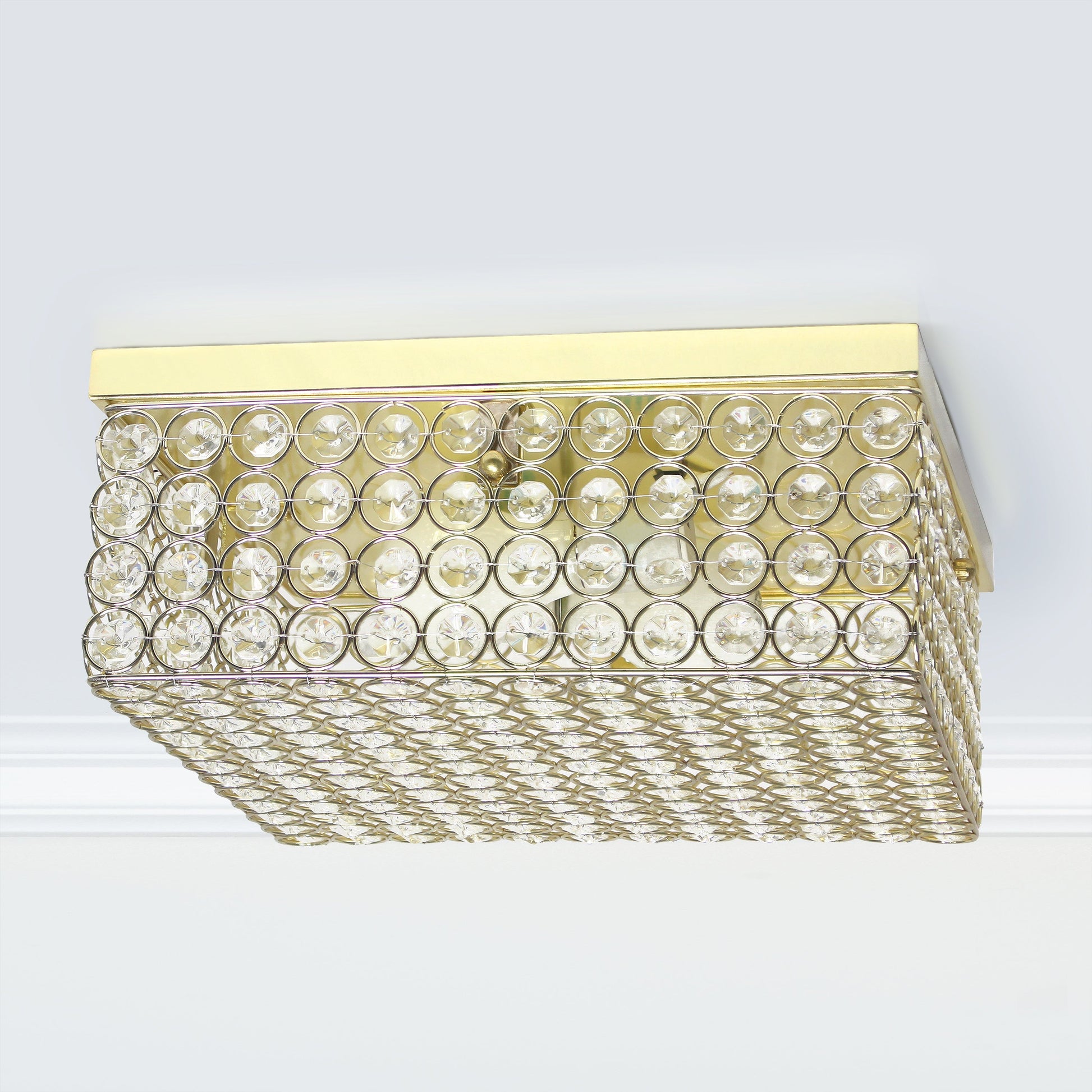 All The Rages Lalia Home 12" Gold 2-Light Classix Glam Square Crystal & Metal Flush Mount Ceiling Light