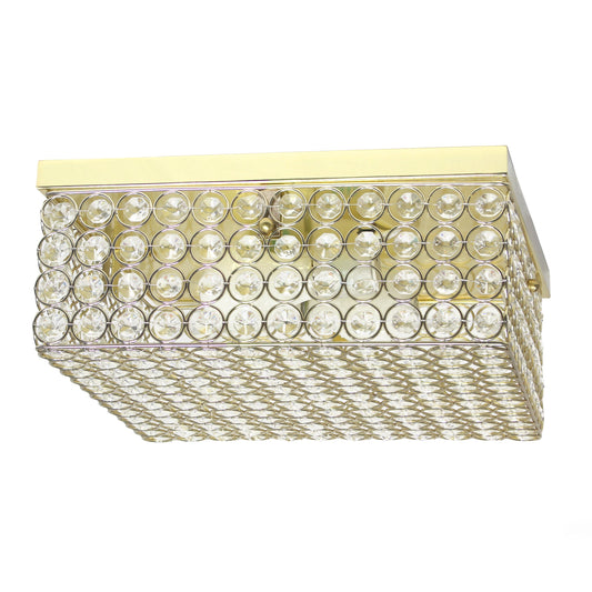 All The Rages Lalia Home 12" Gold 2-Light Classix Glam Square Crystal & Metal Flush Mount Ceiling Light