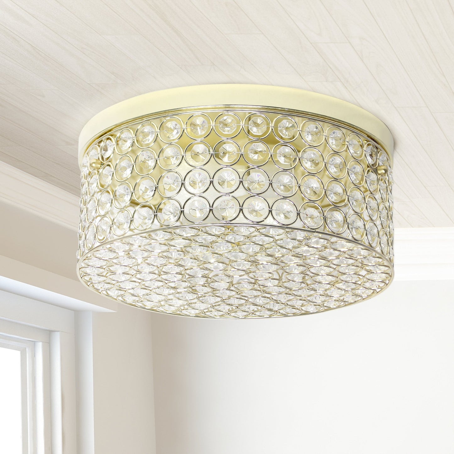 All The Rages Lalia Home 12" Gold Classix Glam 2-Light Round Crystal & Metal Flush Mount Ceiling Light