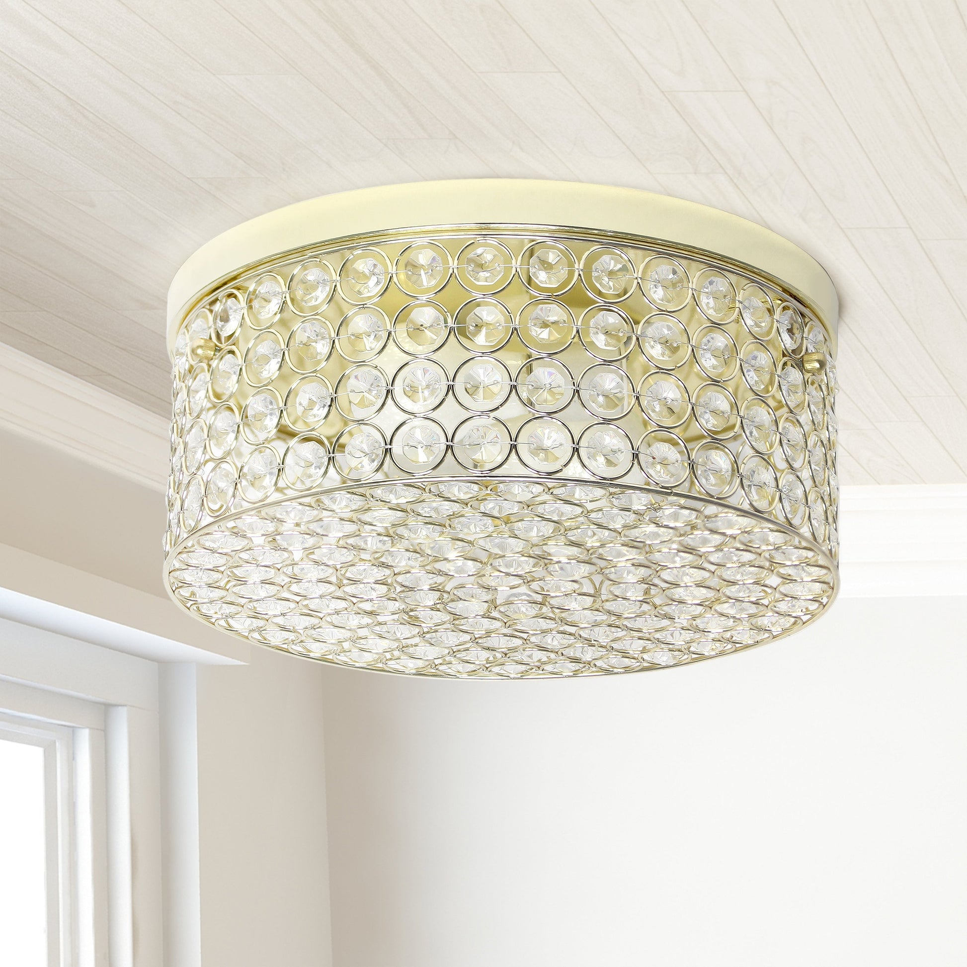 All The Rages Lalia Home 12" Gold Classix Glam 2-Light Round Crystal & Metal Flush Mount Ceiling Light