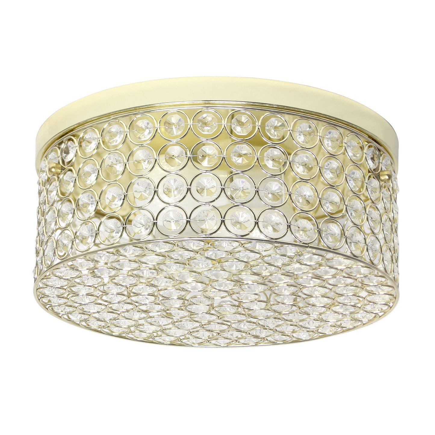 All The Rages Lalia Home 12" Gold Classix Glam 2-Light Round Crystal & Metal Flush Mount Ceiling Light
