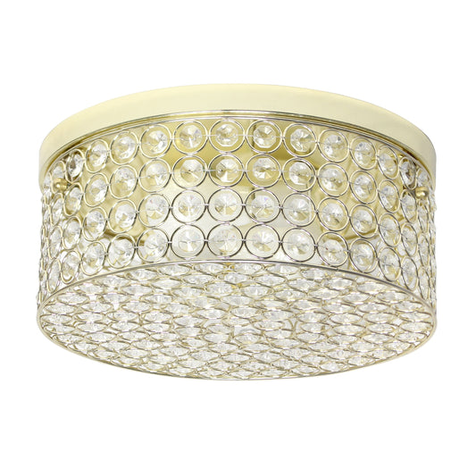 All The Rages Lalia Home 12" Gold Classix Glam 2-Light Round Crystal & Metal Flush Mount Ceiling Light