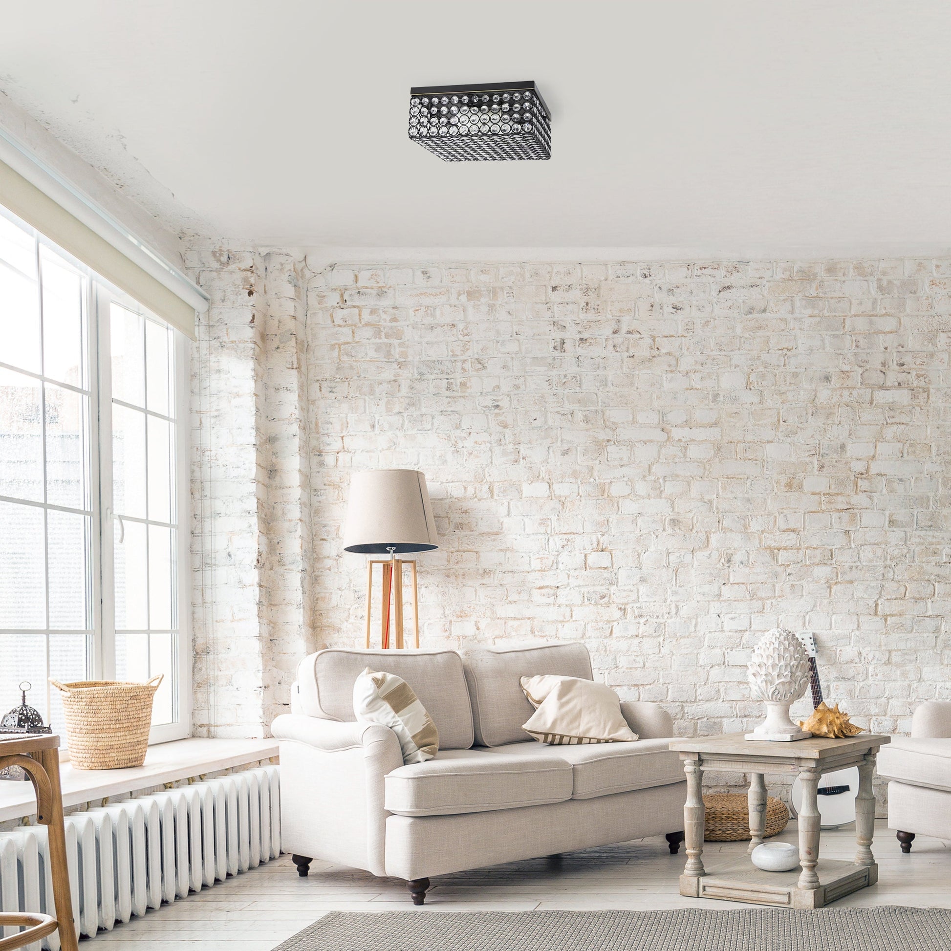 All The Rages Lalia Home 12" Restoration Bronze 2-Light Classix Glam Square Crystal & Metal Flush Mount Ceiling Light