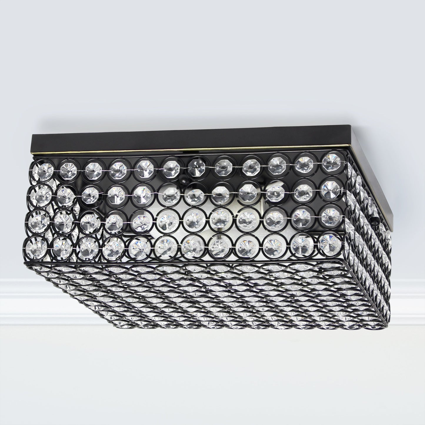 All The Rages Lalia Home 12" Restoration Bronze 2-Light Classix Glam Square Crystal & Metal Flush Mount Ceiling Light