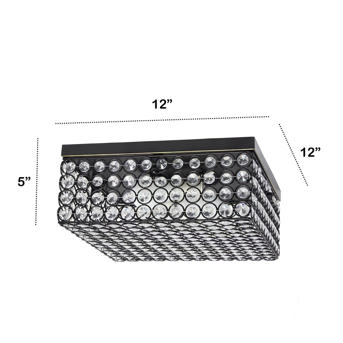 All The Rages Lalia Home 12" Restoration Bronze 2-Light Classix Glam Square Crystal & Metal Flush Mount Ceiling Light