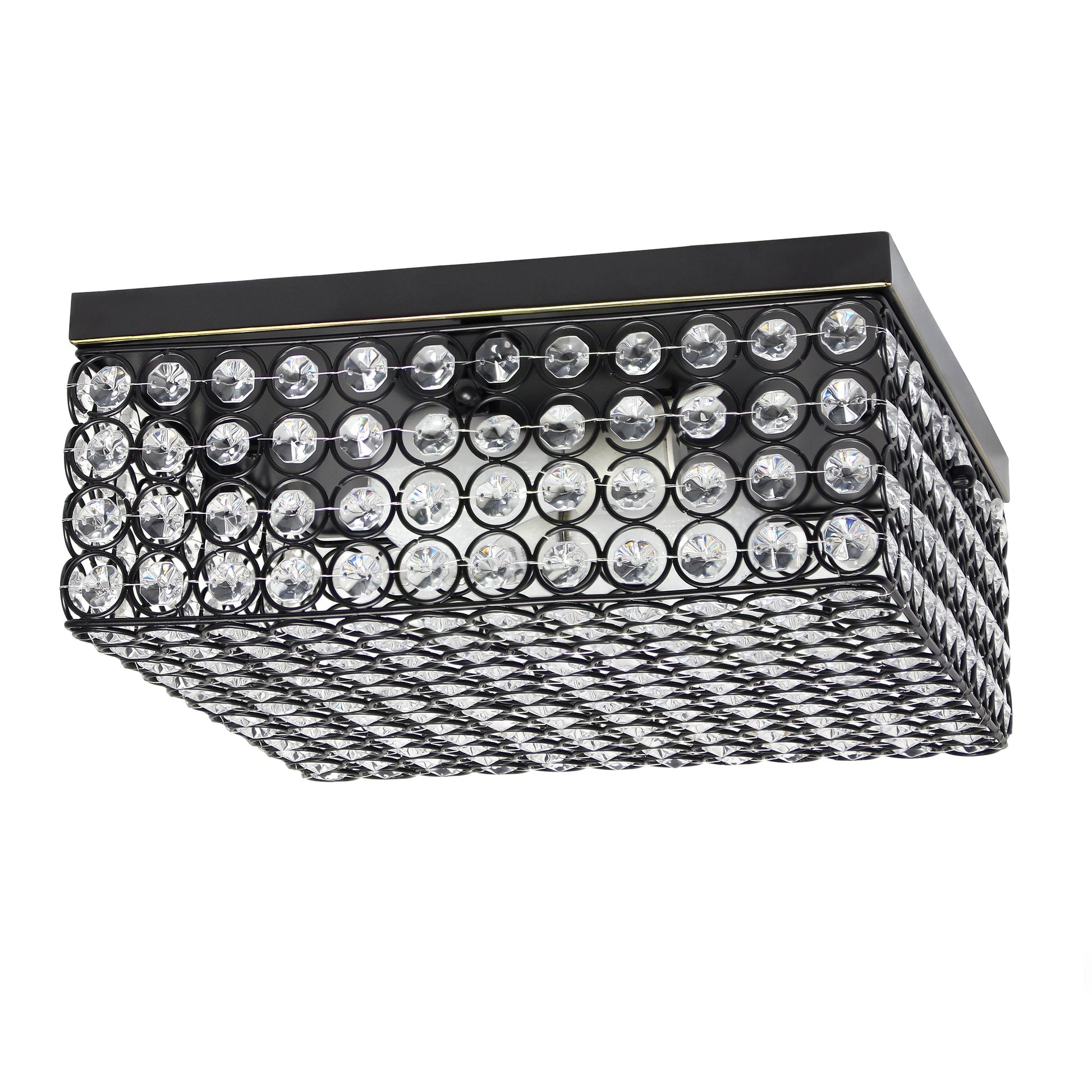 All The Rages Lalia Home 12" Restoration Bronze 2-Light Classix Glam Square Crystal & Metal Flush Mount Ceiling Light