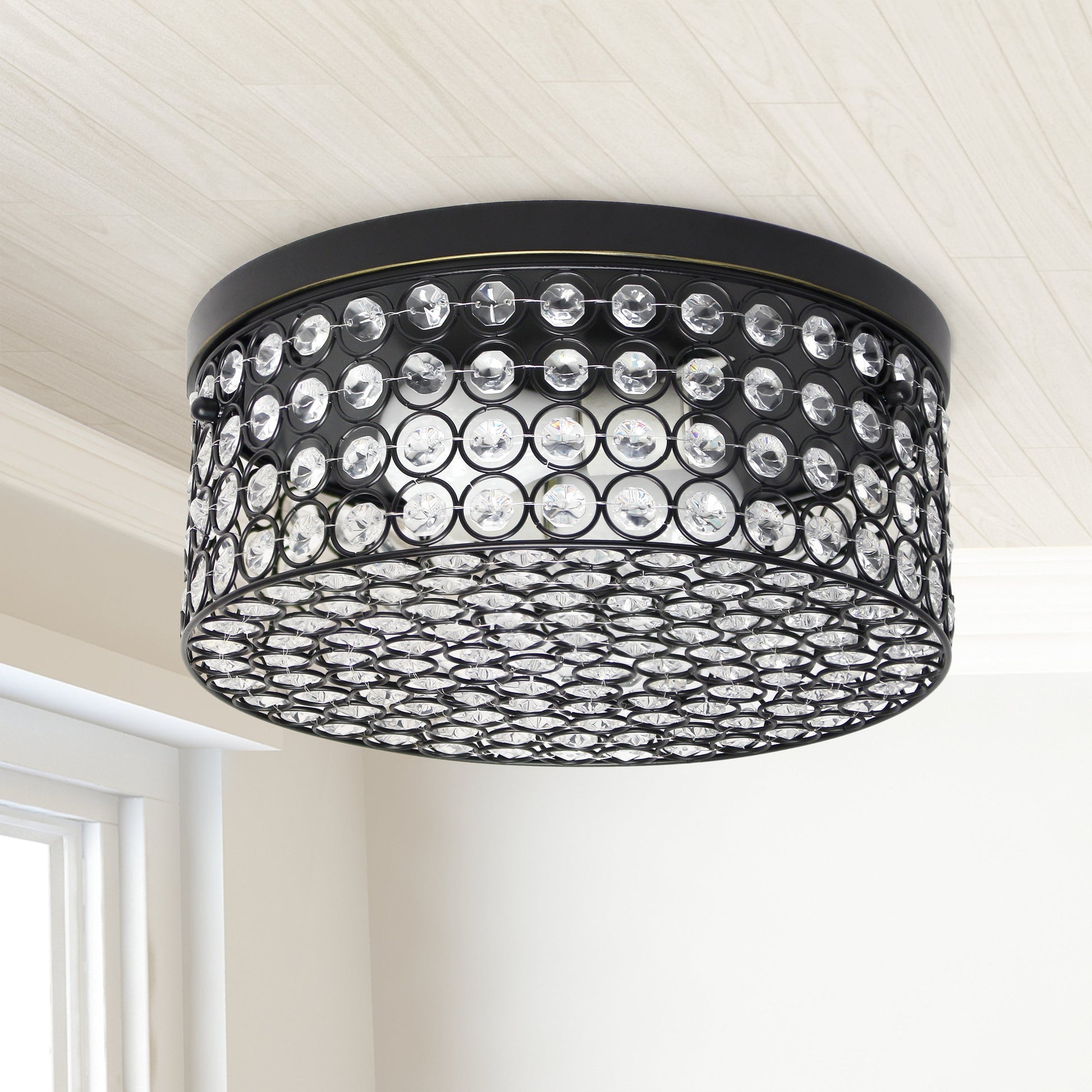 All The Rages Lalia Home 12" Restoration Bronze Classix Glam 2-Light Round Crystal & Metal Flush Mount Ceiling Light