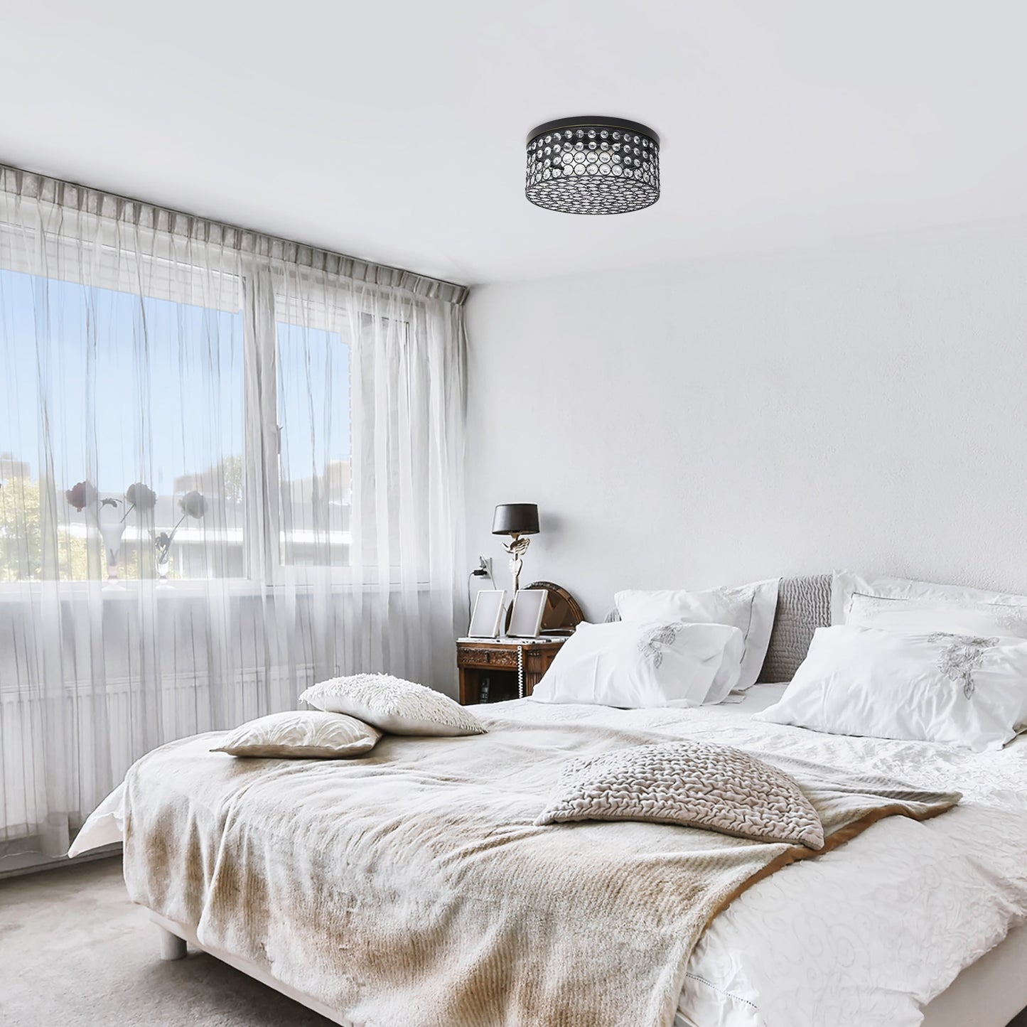 All The Rages Lalia Home 12" Restoration Bronze Classix Glam 2-Light Round Crystal & Metal Flush Mount Ceiling Light