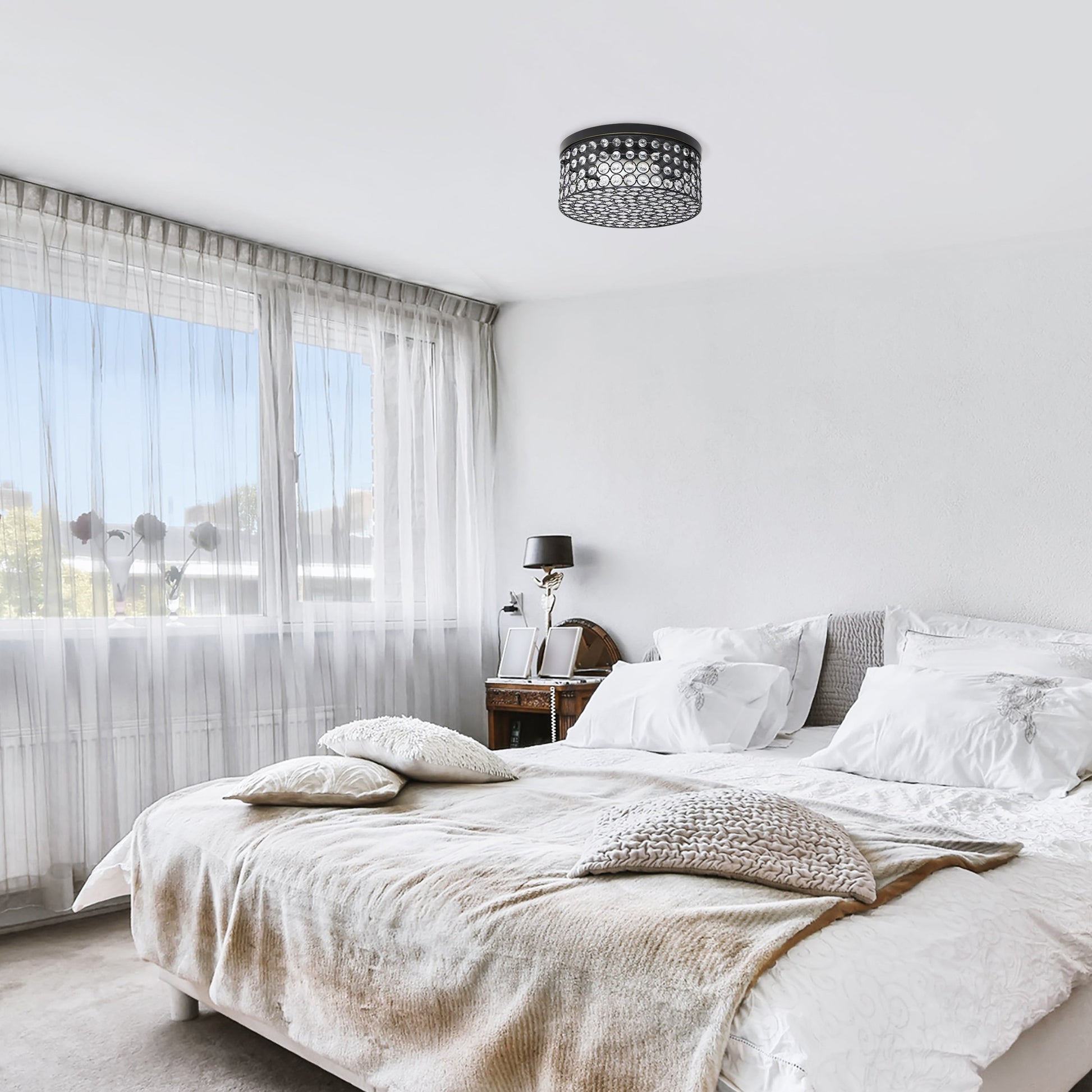 All The Rages Lalia Home 12" Restoration Bronze Classix Glam 2-Light Round Crystal & Metal Flush Mount Ceiling Light