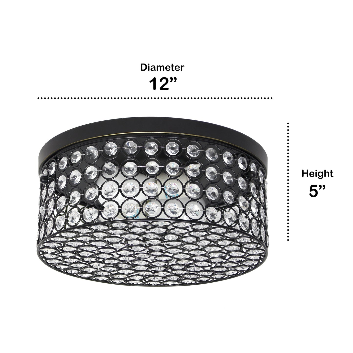 All The Rages Lalia Home 12" Restoration Bronze Classix Glam 2-Light Round Crystal & Metal Flush Mount Ceiling Light