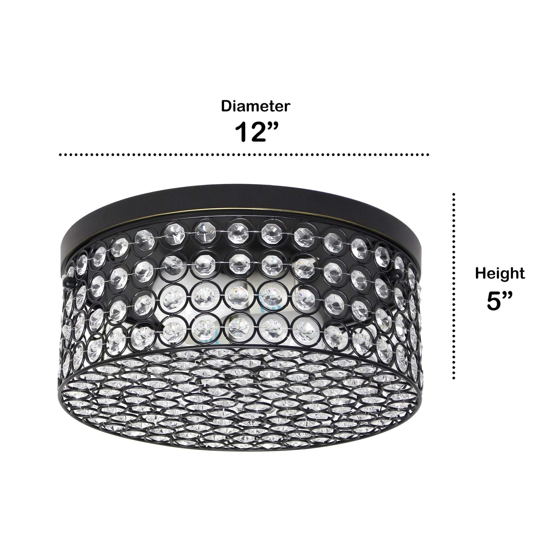 All The Rages Lalia Home 12" Restoration Bronze Classix Glam 2-Light Round Crystal & Metal Flush Mount Ceiling Light
