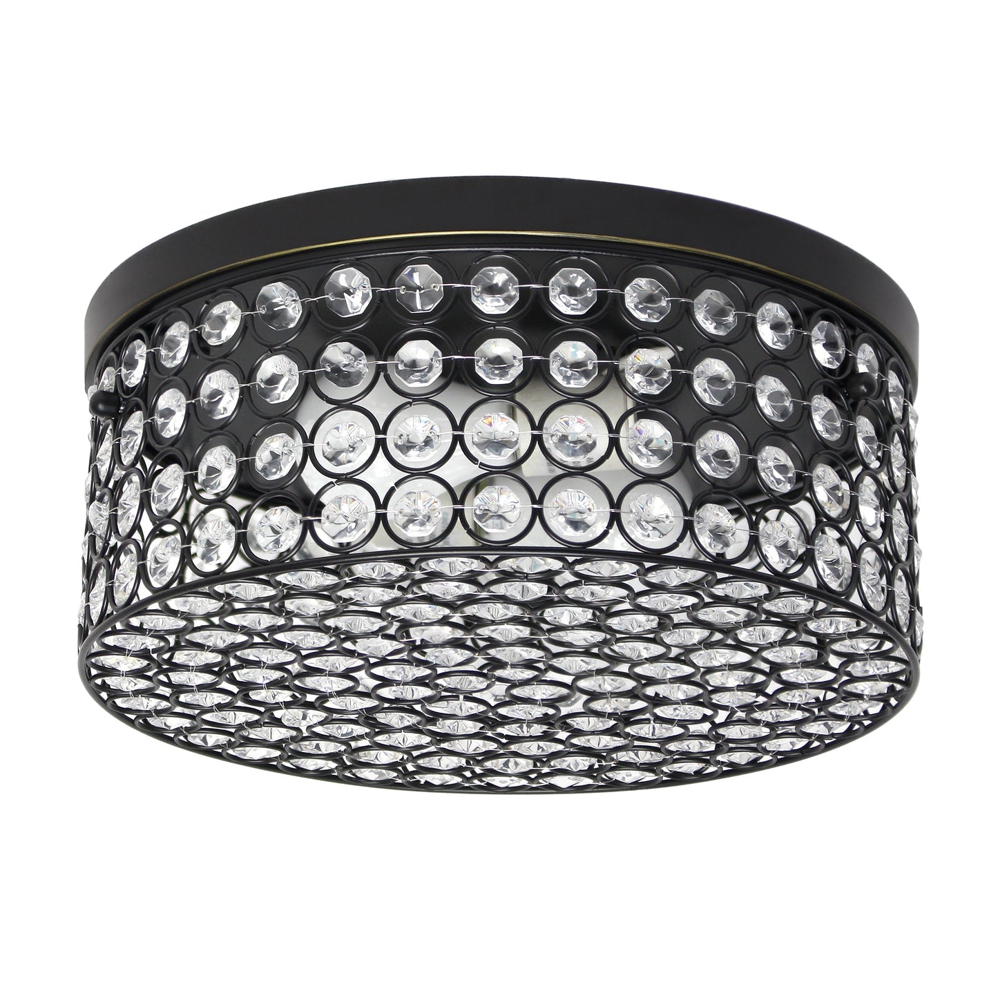 All The Rages Lalia Home 12" Restoration Bronze Classix Glam 2-Light Round Crystal & Metal Flush Mount Ceiling Light