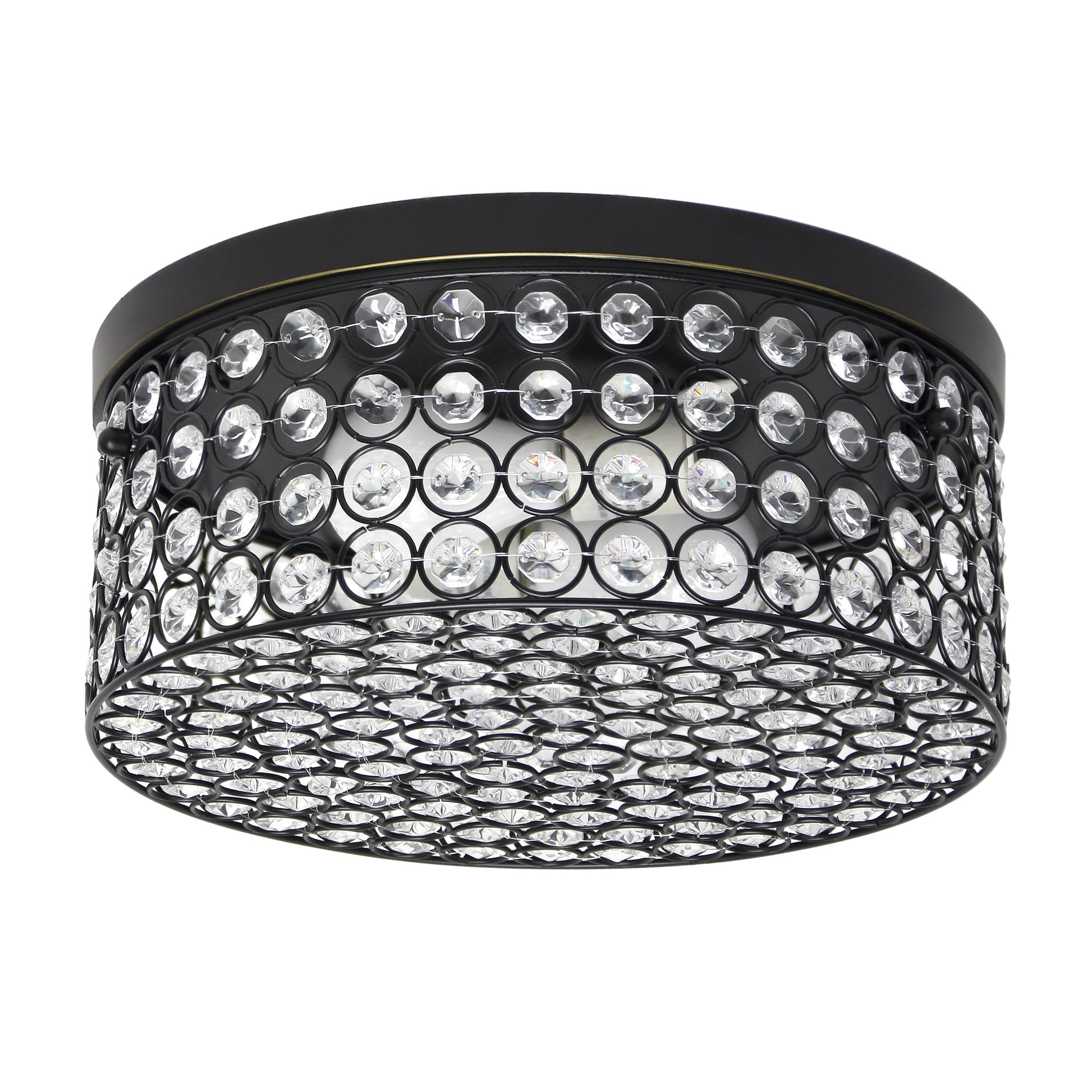 All The Rages Lalia Home 12" Restoration Bronze Classix Glam 2-Light Round Crystal & Metal Flush Mount Ceiling Light