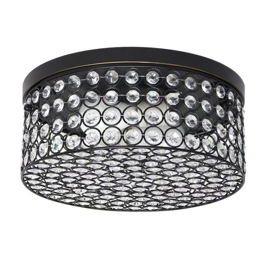 All The Rages Lalia Home 12" Restoration Bronze Classix Glam 2-Light Round Crystal & Metal Flush Mount Ceiling Light