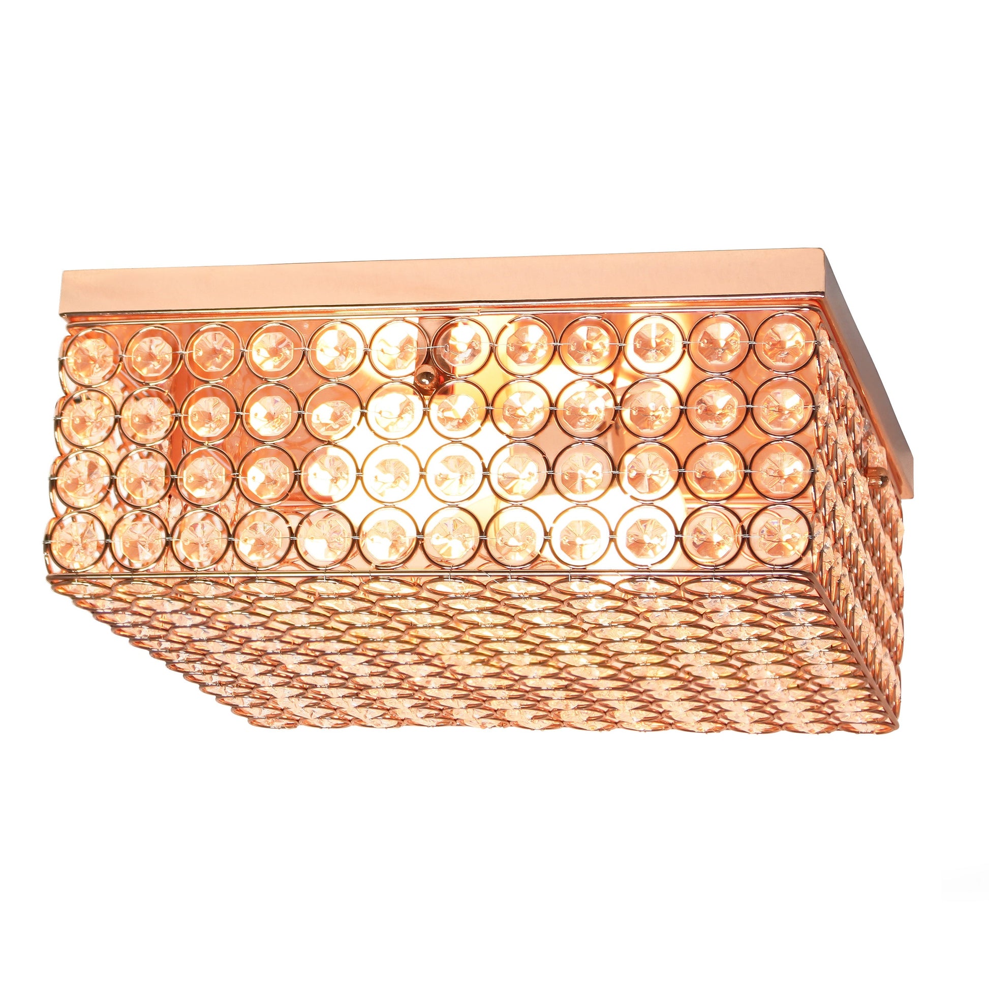All The Rages Lalia Home 12" Rose Gold 2-Light Classix Glam Square Crystal & Metal Flush Mount Ceiling Light