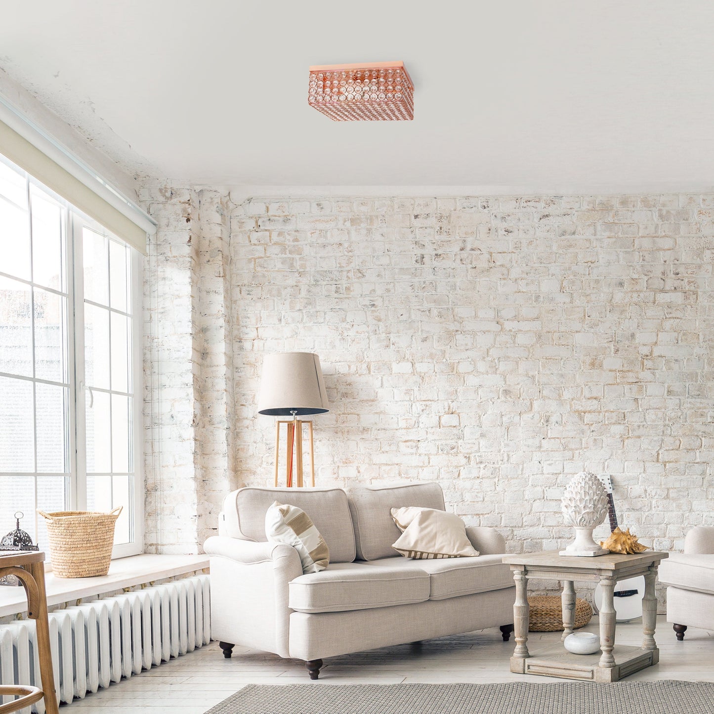 All The Rages Lalia Home 12" Rose Gold 2-Light Classix Glam Square Crystal & Metal Flush Mount Ceiling Light