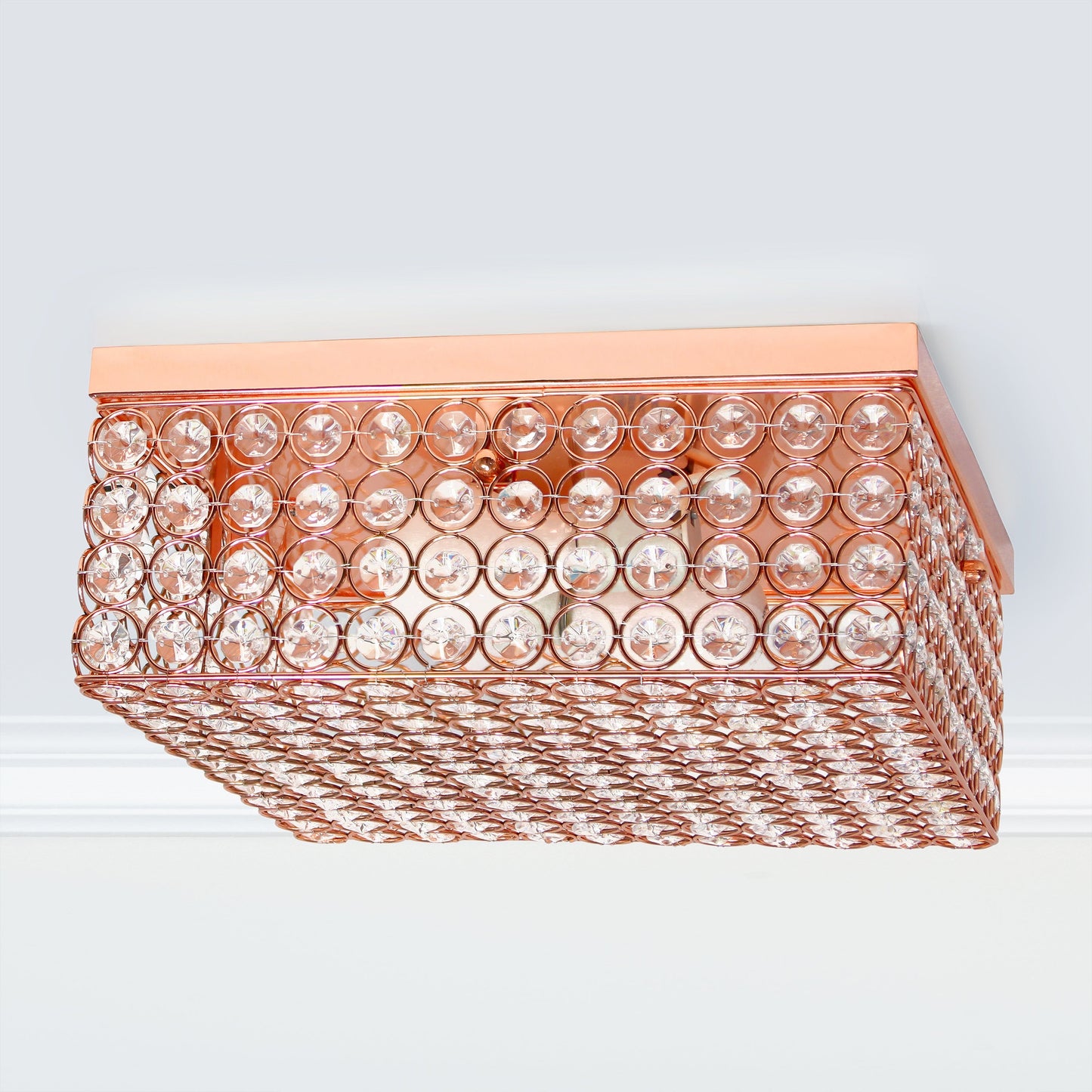 All The Rages Lalia Home 12" Rose Gold 2-Light Classix Glam Square Crystal & Metal Flush Mount Ceiling Light