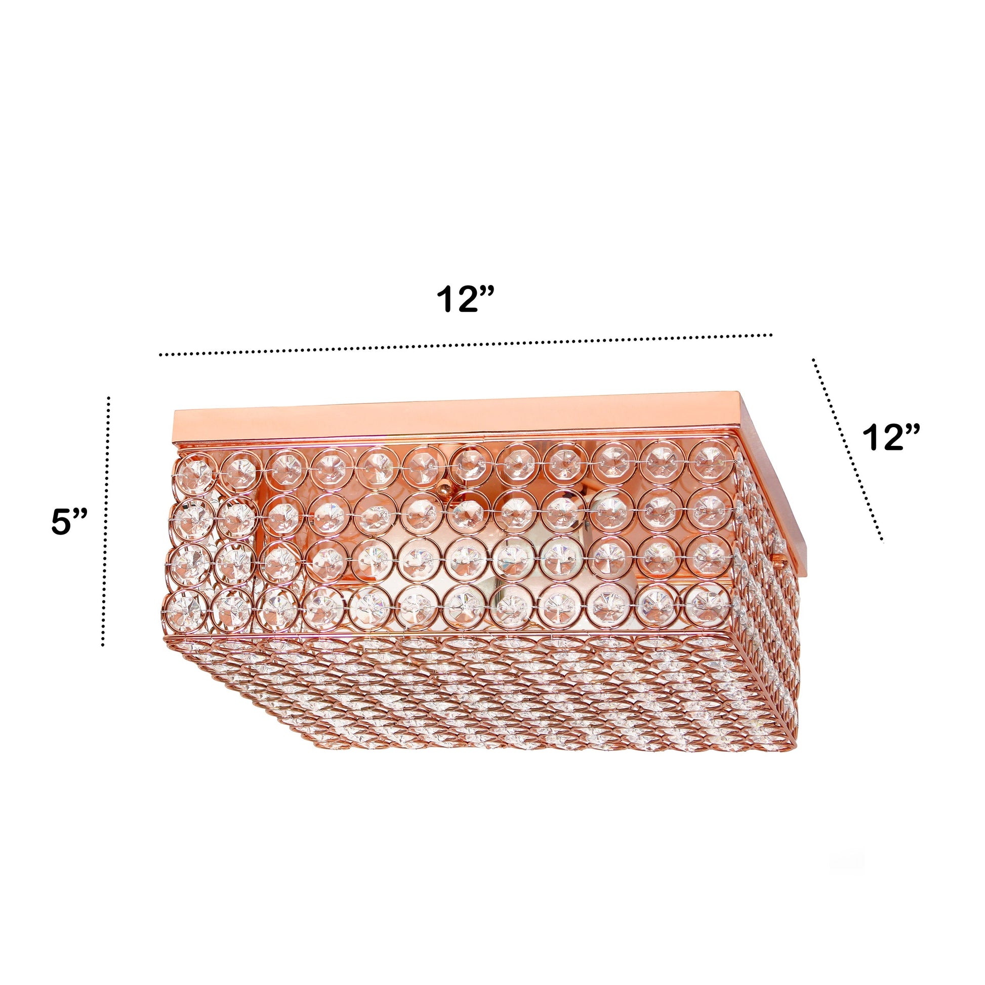 All The Rages Lalia Home 12" Rose Gold 2-Light Classix Glam Square Crystal & Metal Flush Mount Ceiling Light