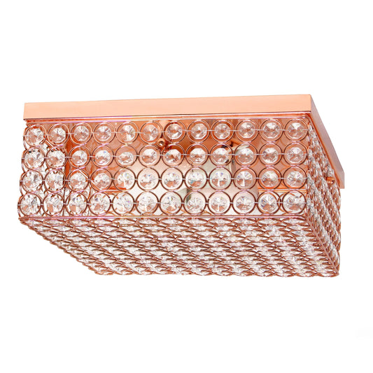 All The Rages Lalia Home 12" Rose Gold 2-Light Classix Glam Square Crystal & Metal Flush Mount Ceiling Light